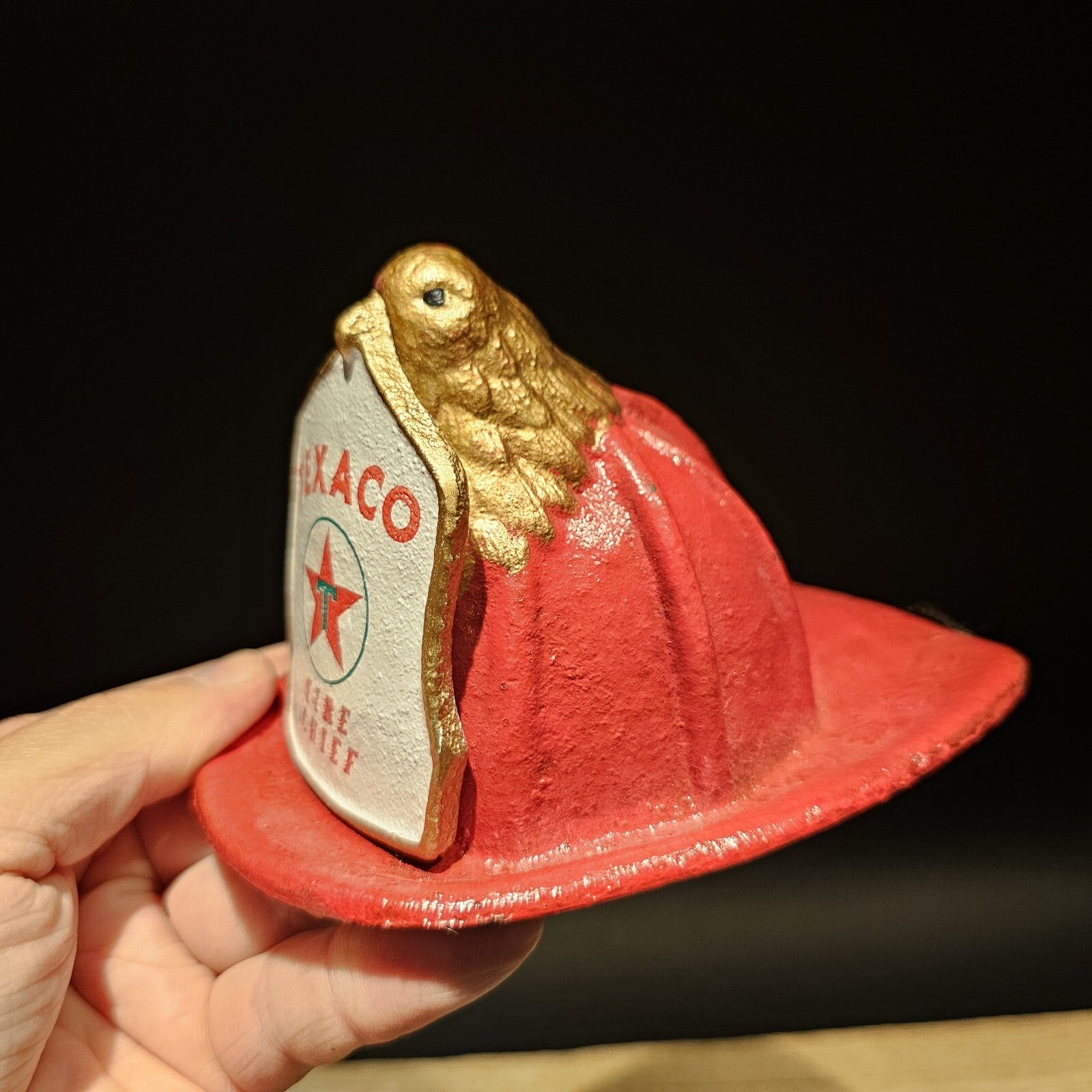 Antique Style Miniature Cast Iron Texaco Fireman Helmet