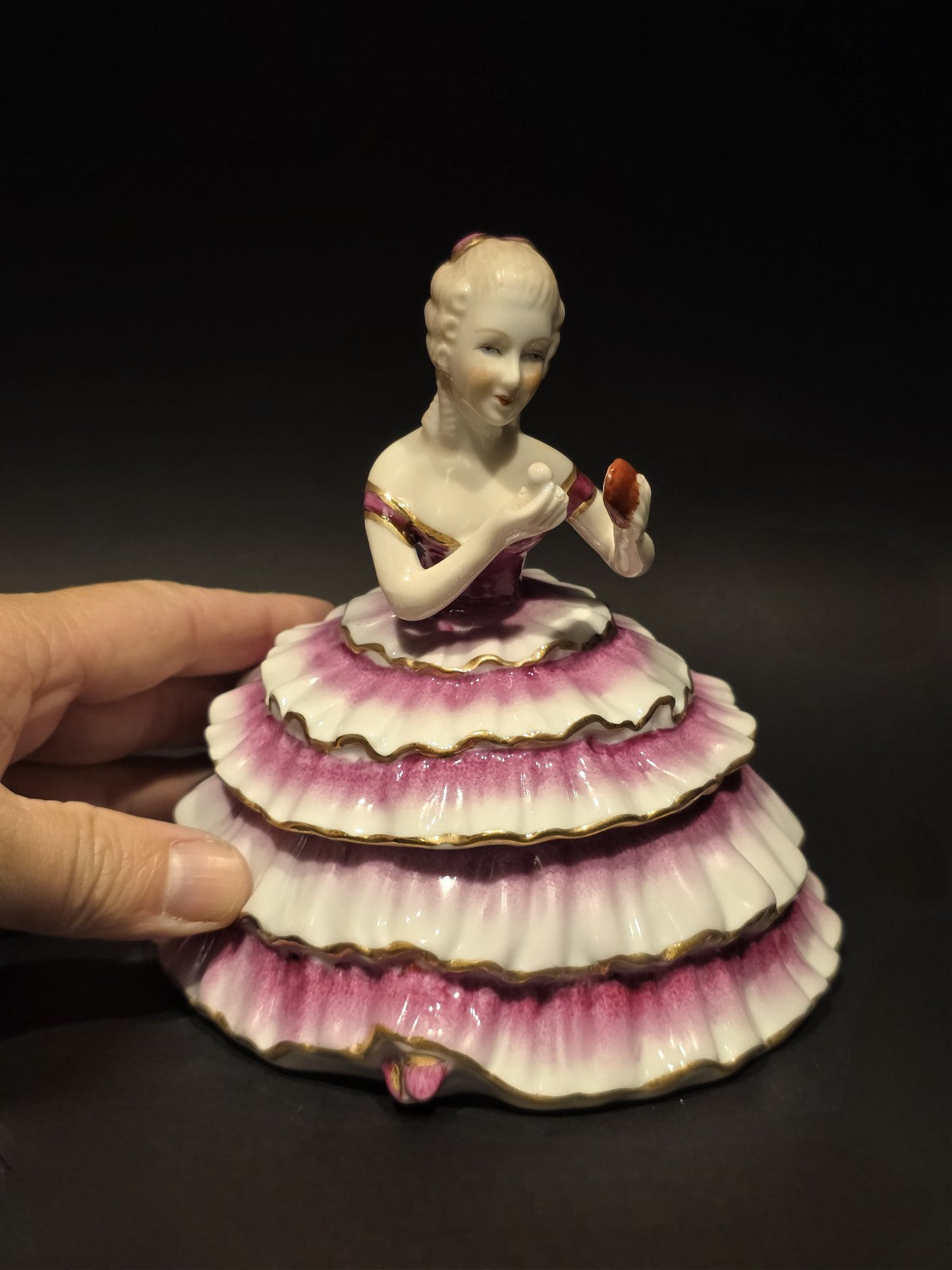 6"  Vintage Style Porcelain Half Doll Powder Box Lady Figurine Vanity Trinket