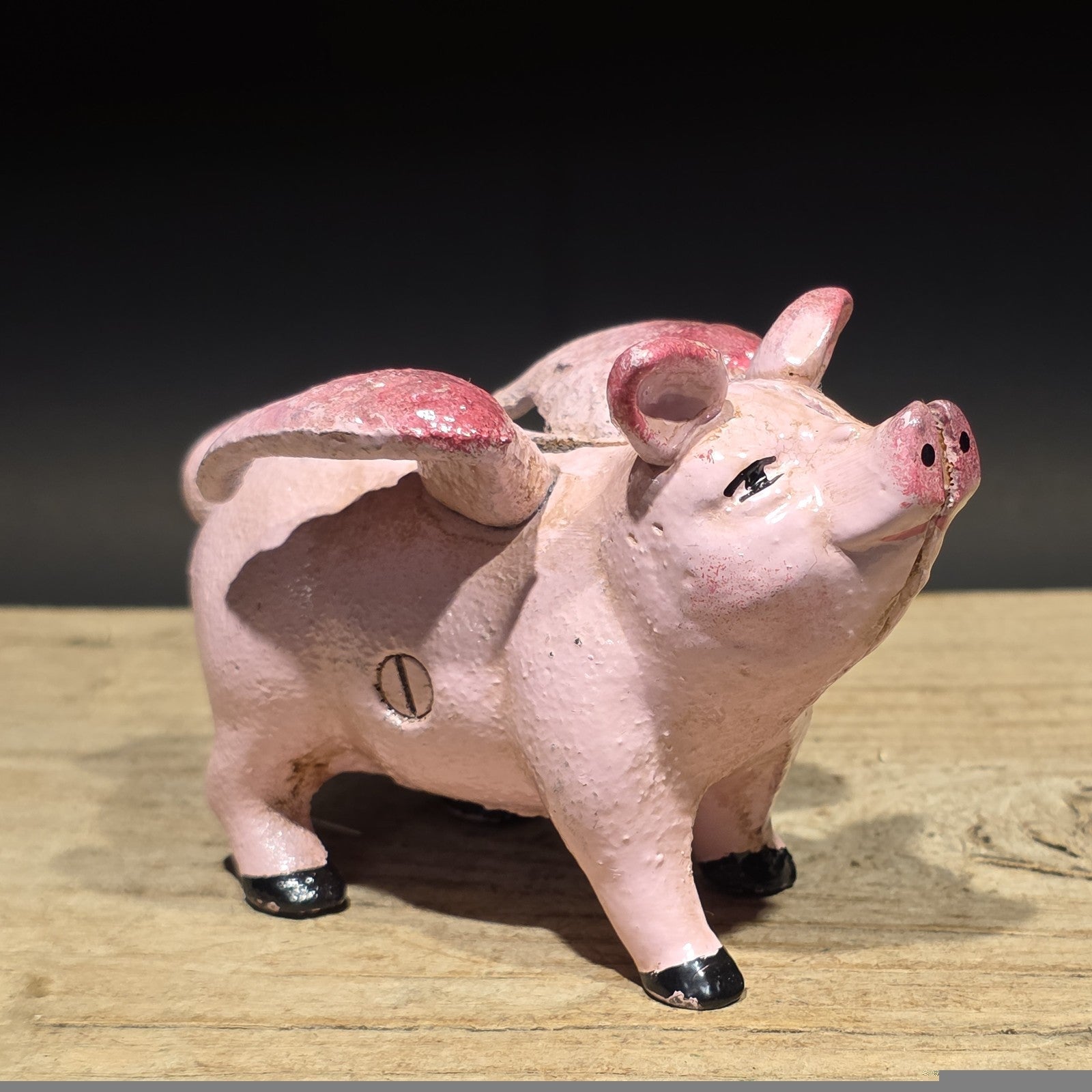 4" Vintage Style Cast Iron Flying Pig Coin Bank