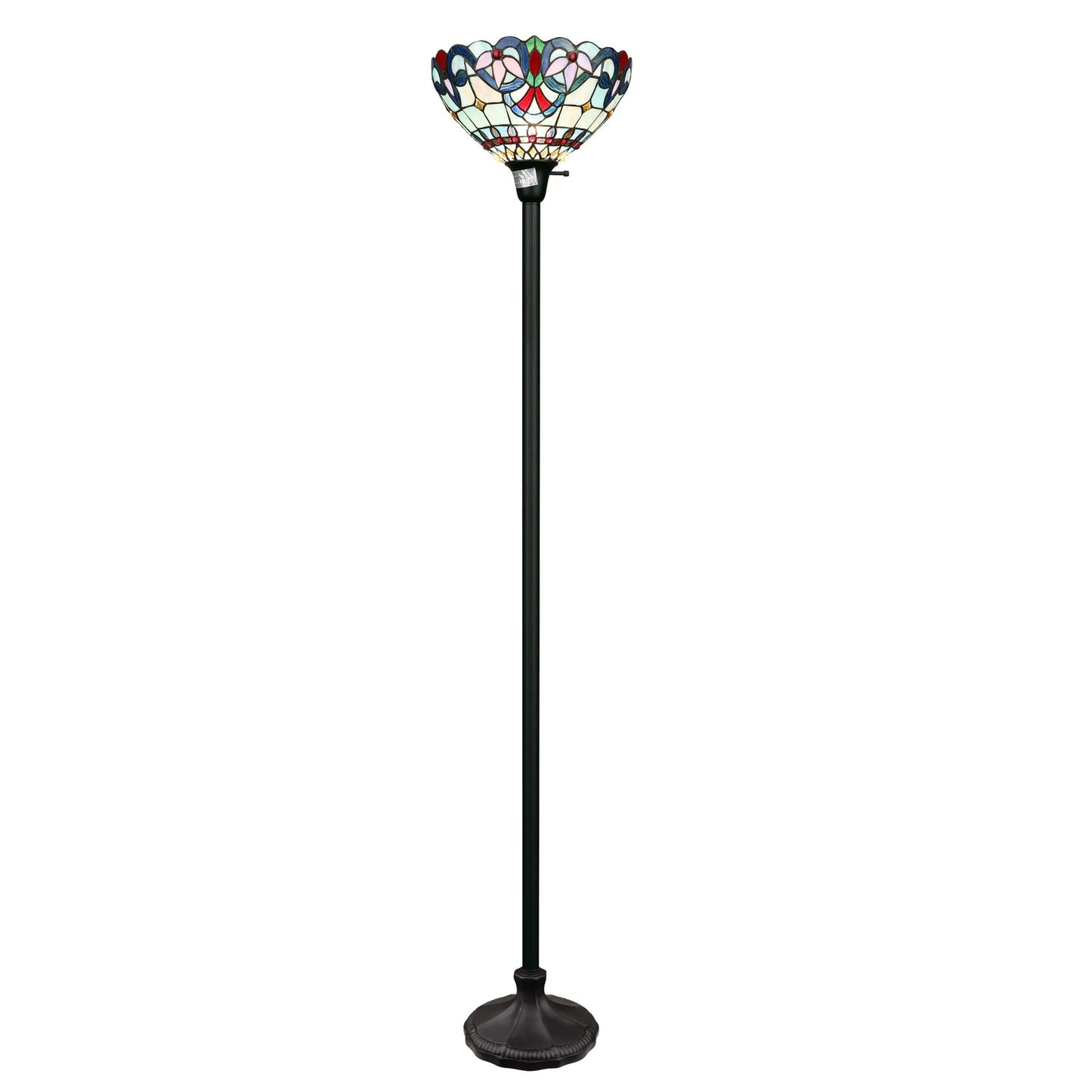 70.5" Antique Vintage Style Stained Glass Torchiere Floor Lamp