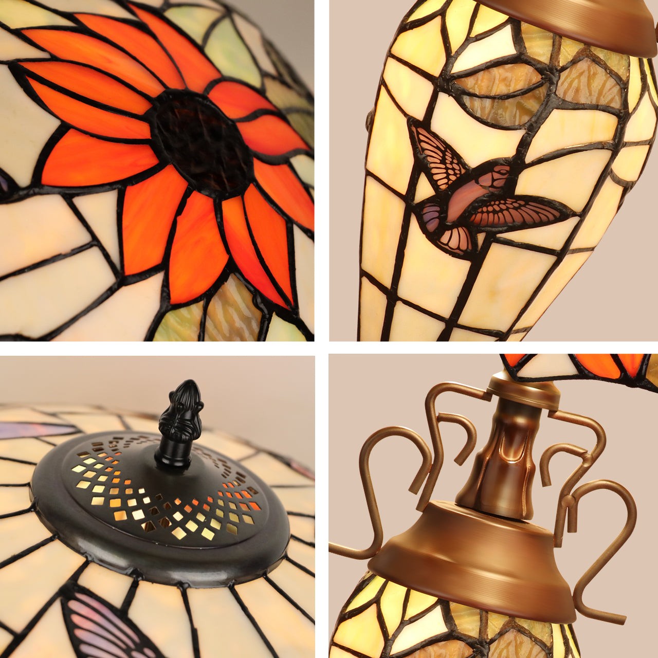 24.21" Antique Vintage Style Stained Glass Sunflower Lighted Base Table Lamp