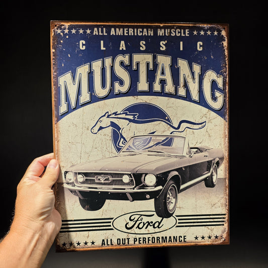 Vintage Style Ford Mustang Classic Tin Metal Sign American Muscle Car Garage