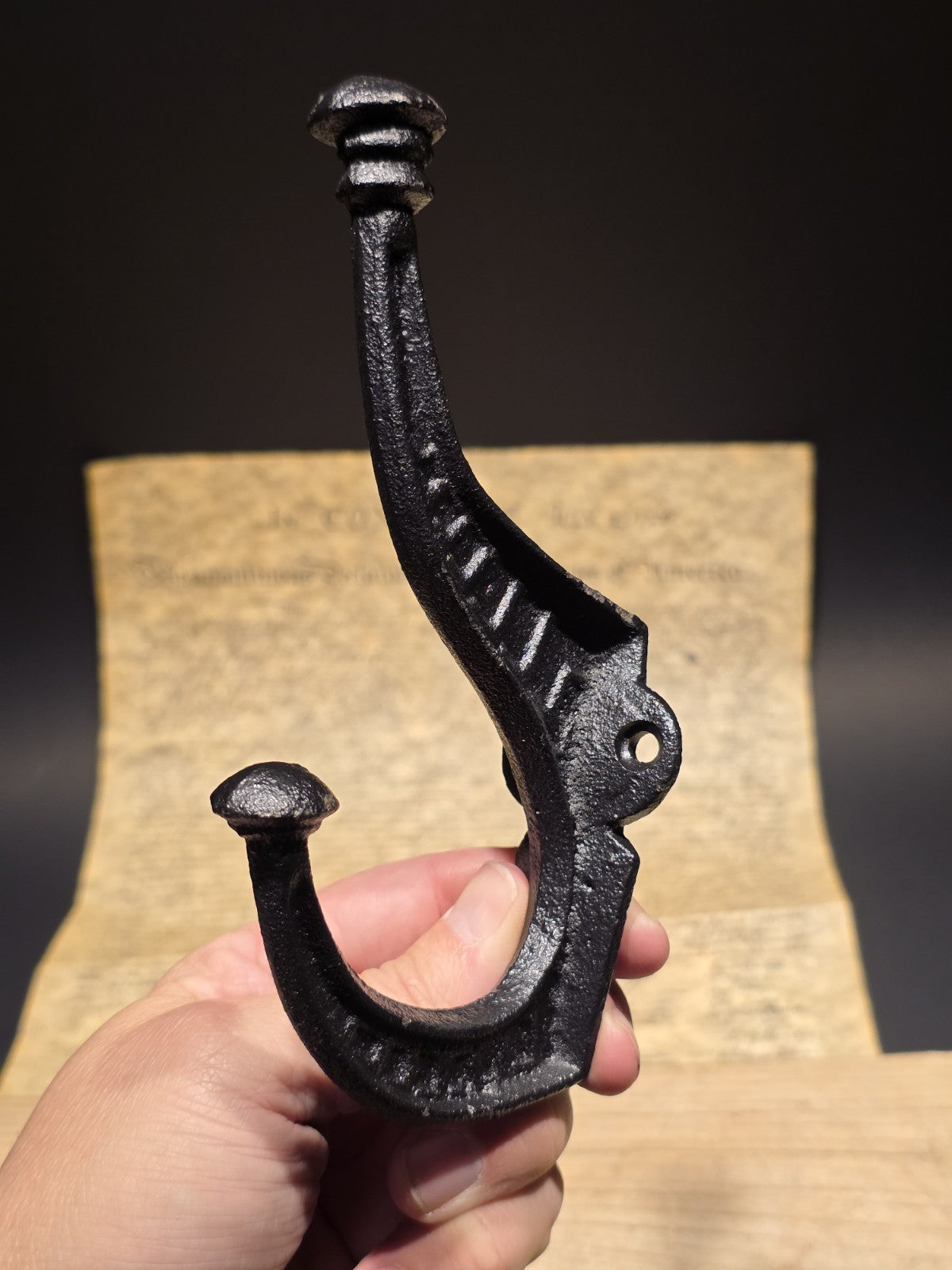 Vintage Style Black Cast Iron Wall Hook Hat & Coat Hanger