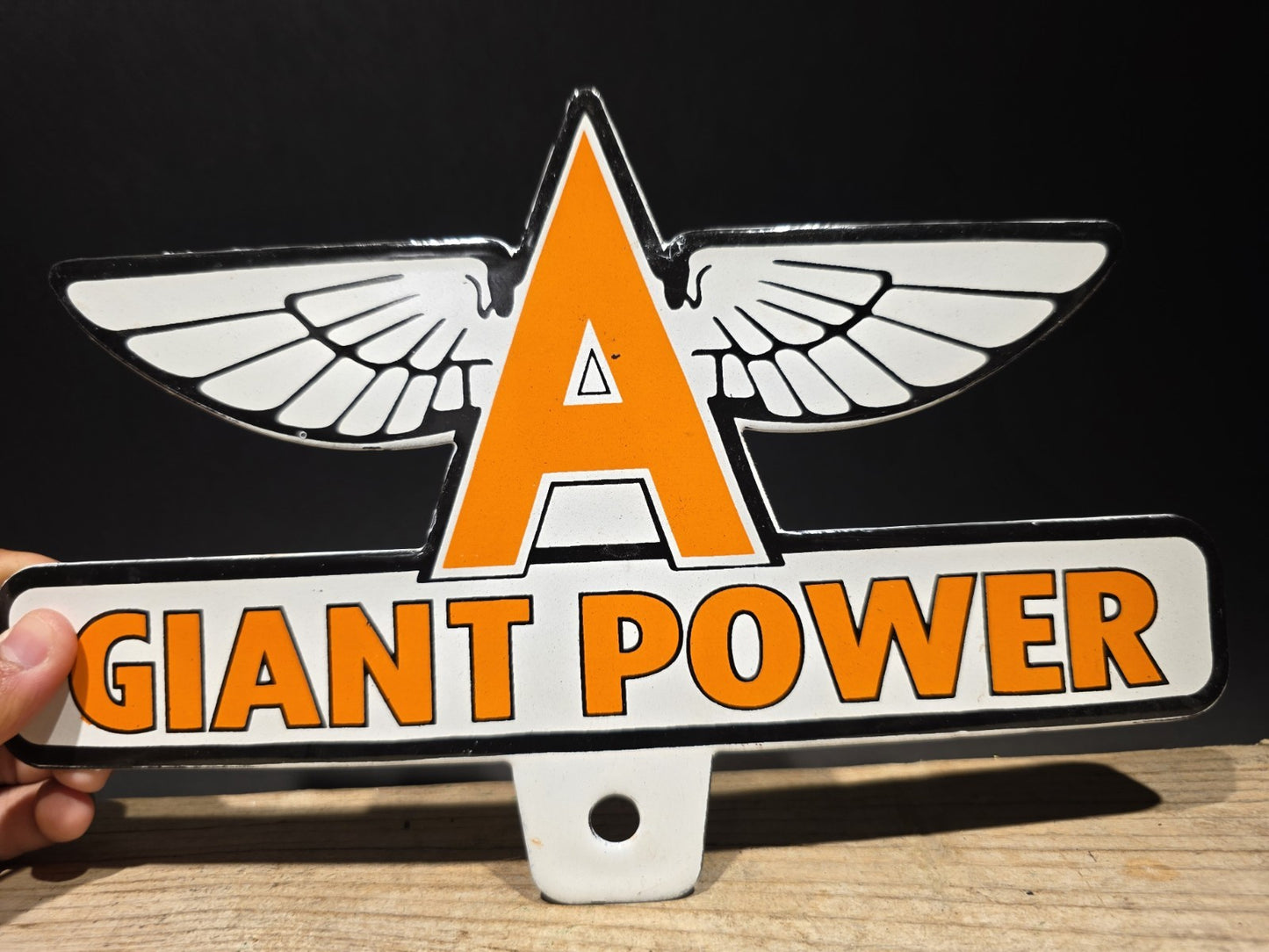 11" Antique Vintage Style Porcelain Giant Power Gas Oil Sign Plaque