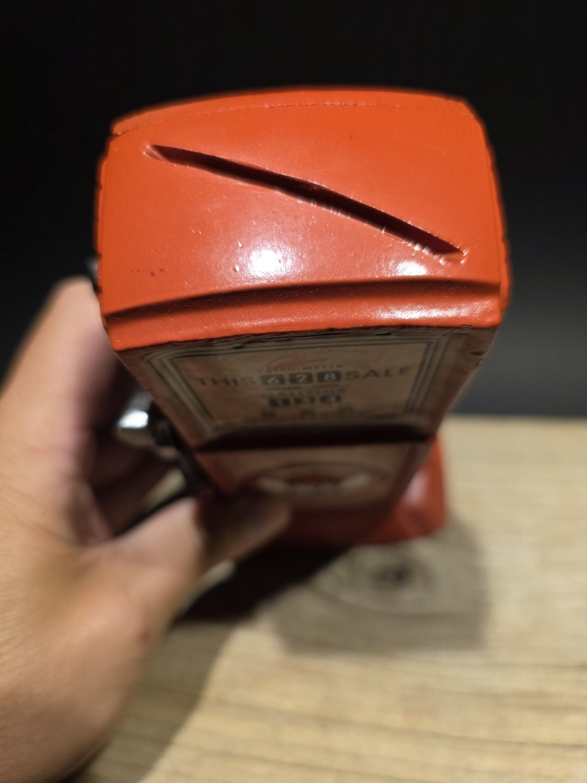 Vintage Style Metal Oilzum Gasoline Orange Mini Gas Pump Coin Bank
