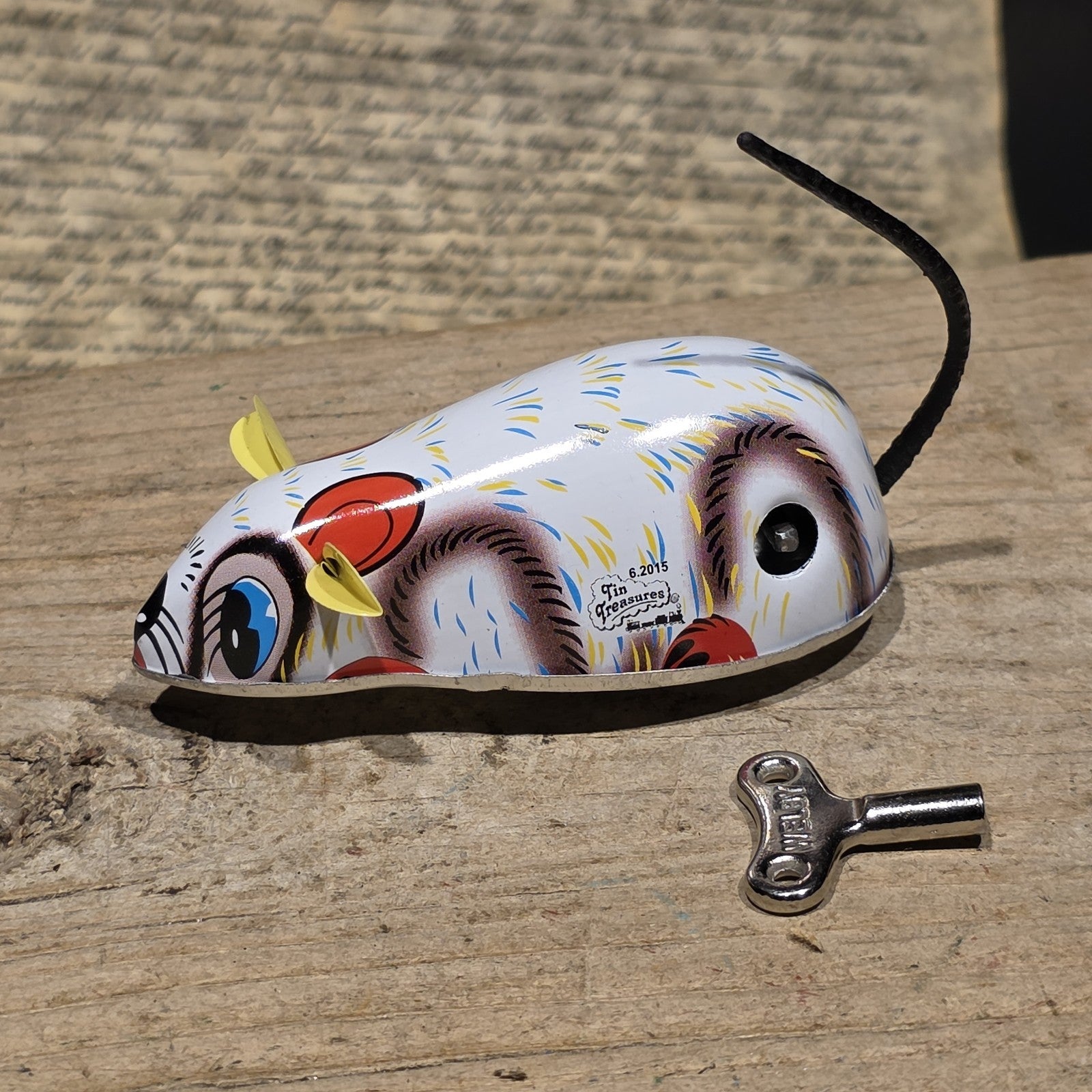 New Vintage Tin Litho Mouse Toy  Wind Up Mechanical Mouse
