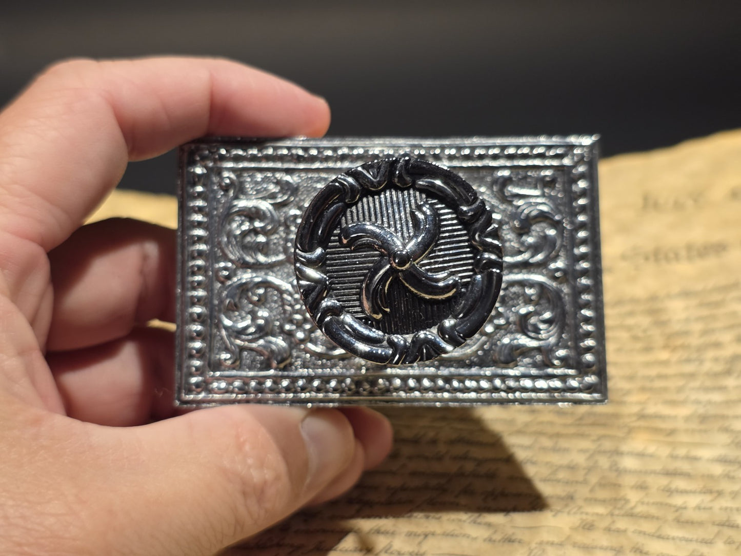 4" Antique Style Silver Metal & Wood Ink Blotter