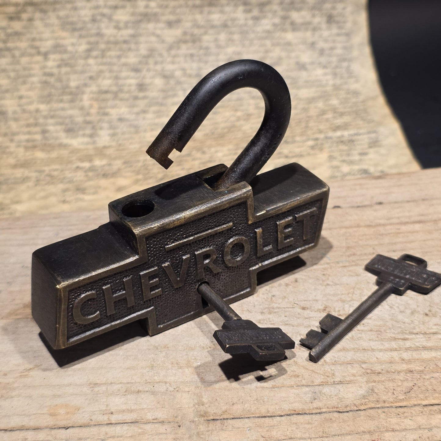 Vintage Style Brass & Iron Trunk Chest Box Chevrolet Lock Padlock