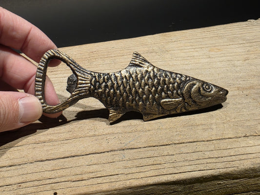 5" Vintage Style Antique Brass Cast Iron Fish Bottle Opener bar tool