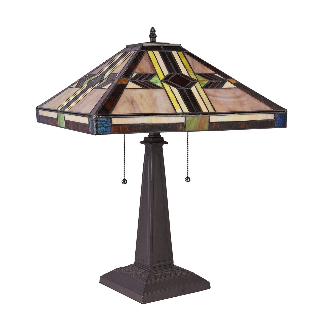 21.85" 2 Light Pull Chain Stained Glass Mission Table Lamp