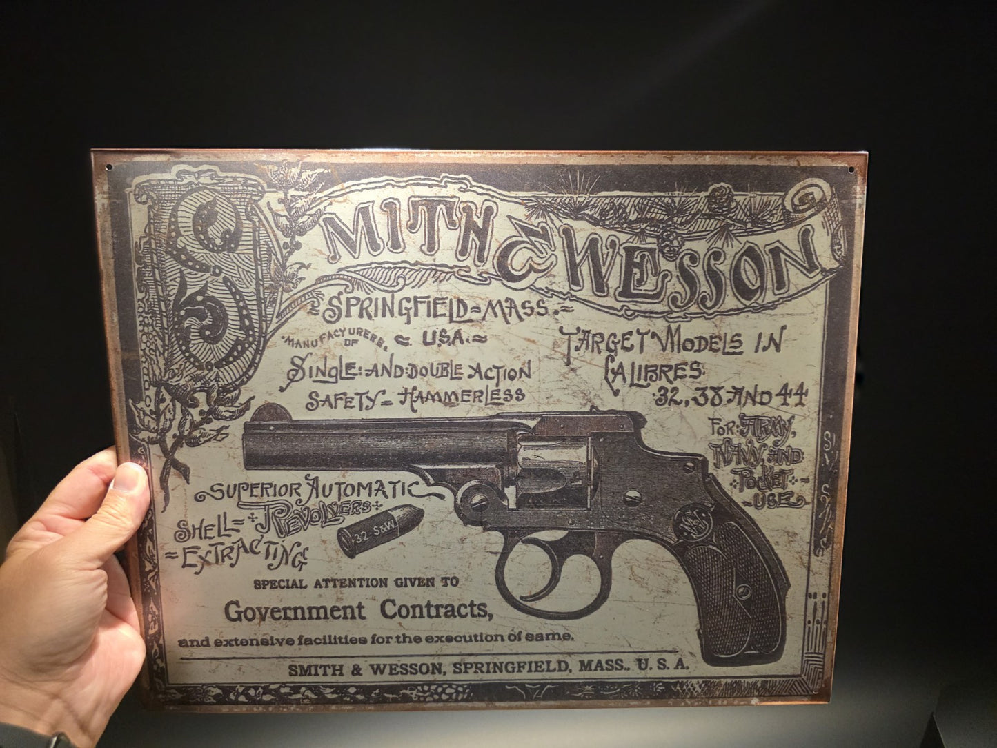 Vintage-Style Smith & Wesson Tin Sign – 1892 Revolver Advertisement