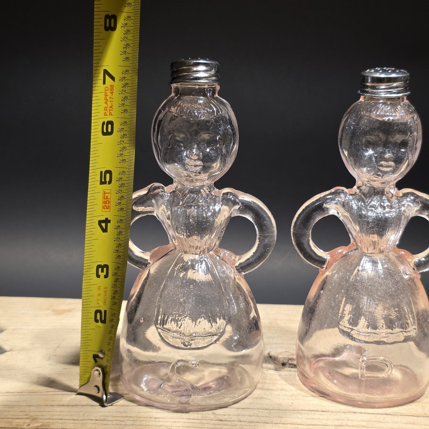 7" Vintage Style Pair Pink Glass Lady Salt Pepper Shakers – Depression Style