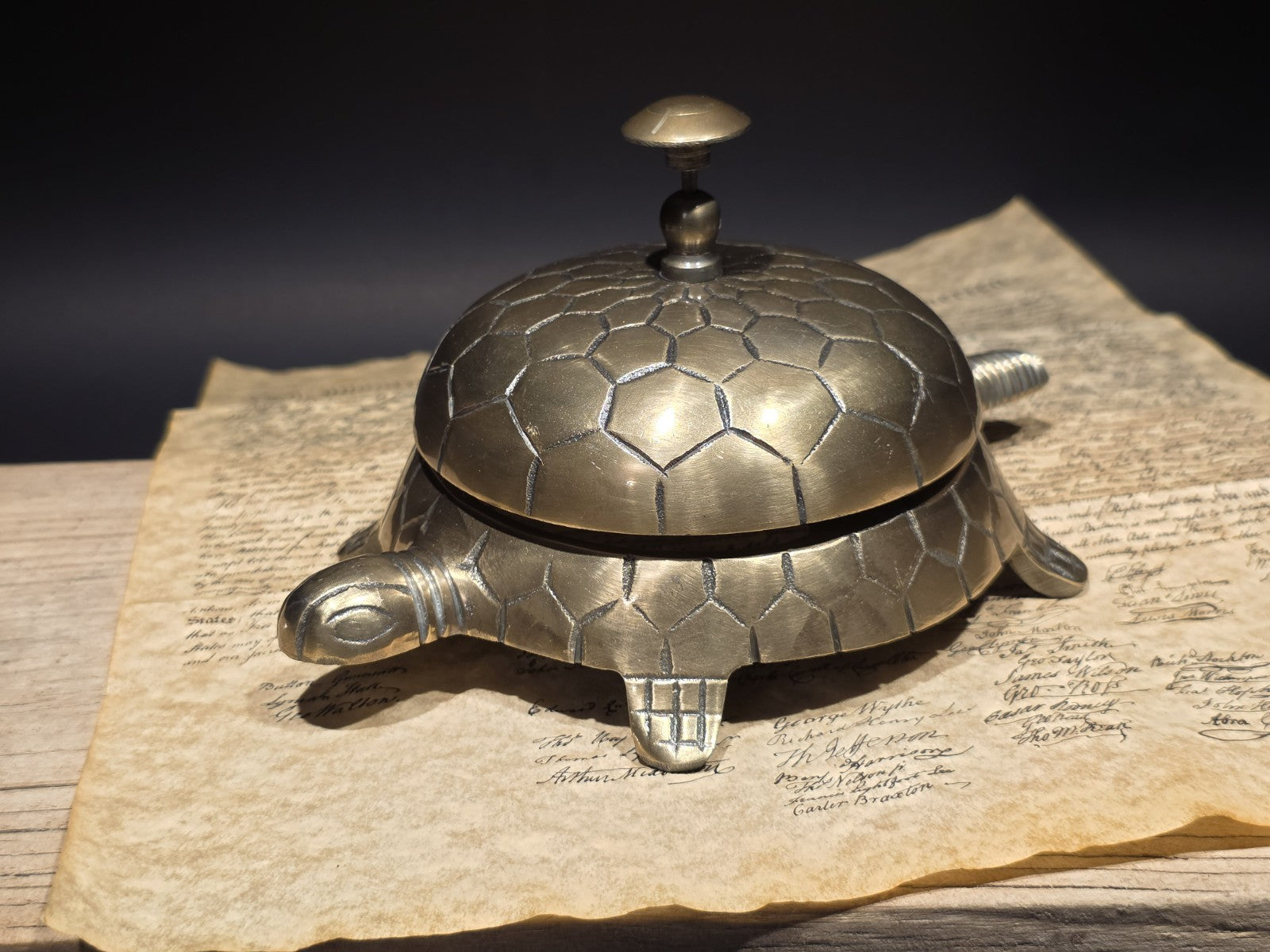 8" Vintage Style Brass Turtle Desk Service or Counter Bell