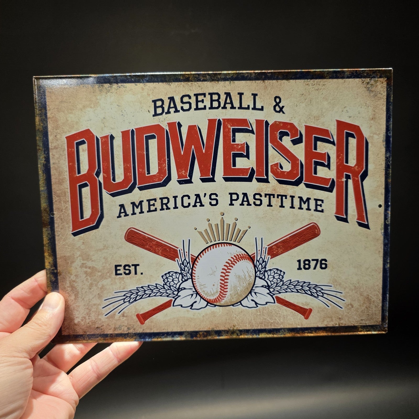 10.75" Vintage Style Budweiser Baseball Tin Sign Beer Advertising