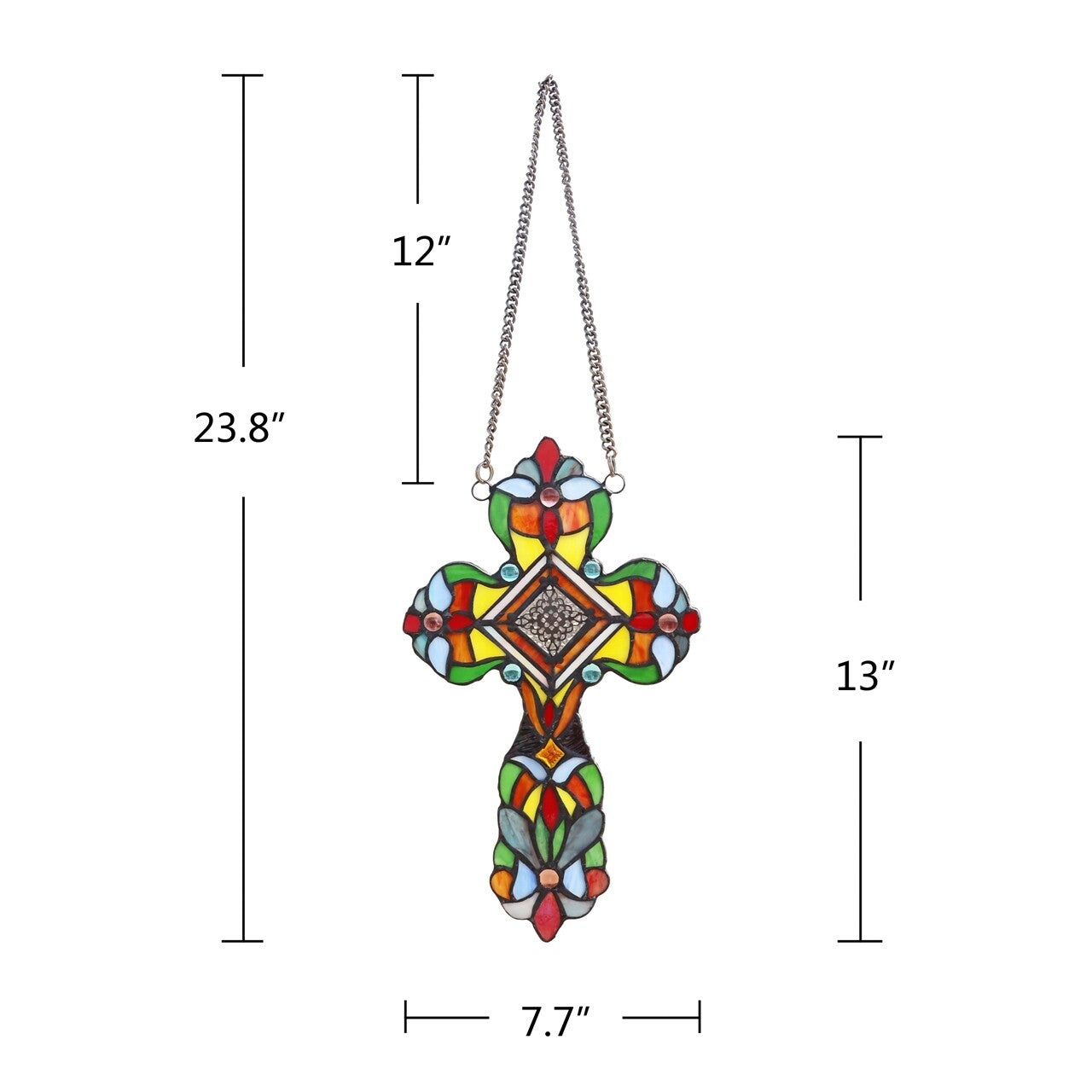 13" Stained Glass Cross Window Hanging Panel Suncatcher