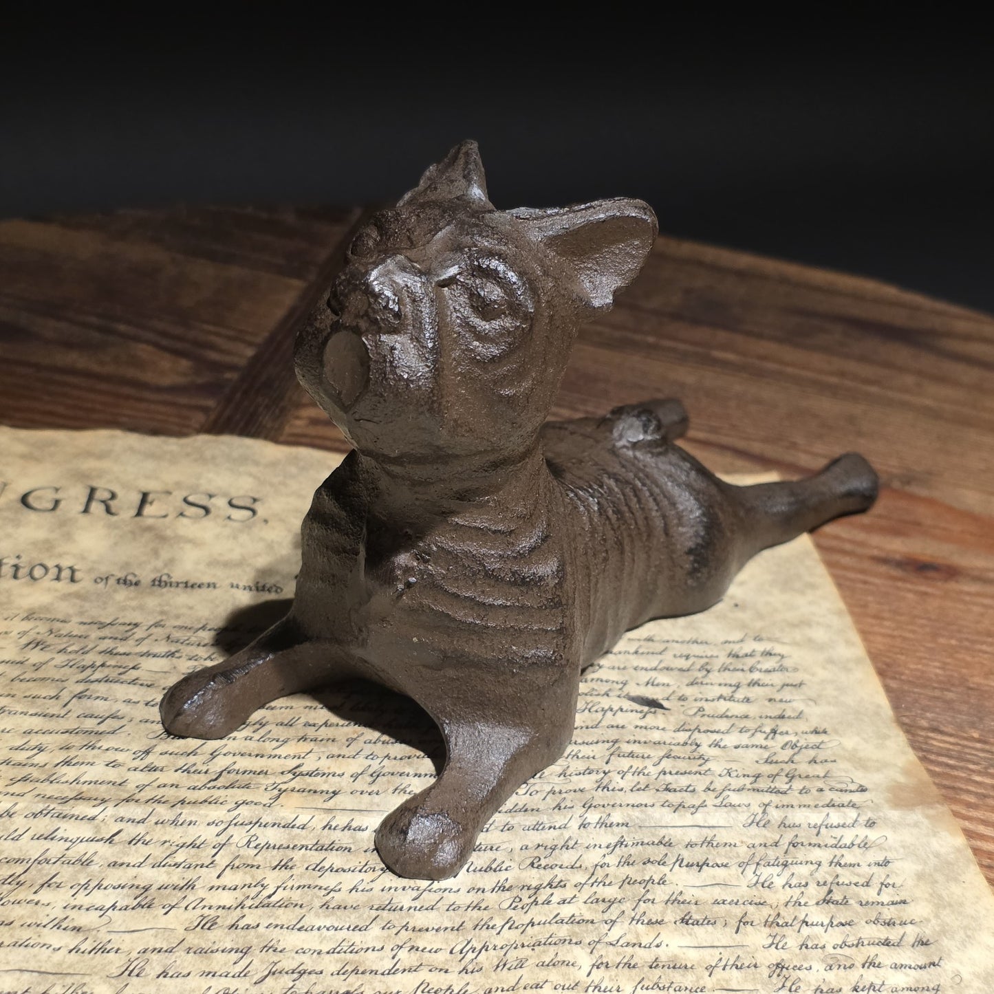 Cast Iron French Bulldog Doorstop – Vintage Style Reclining Dog Rust/Black
