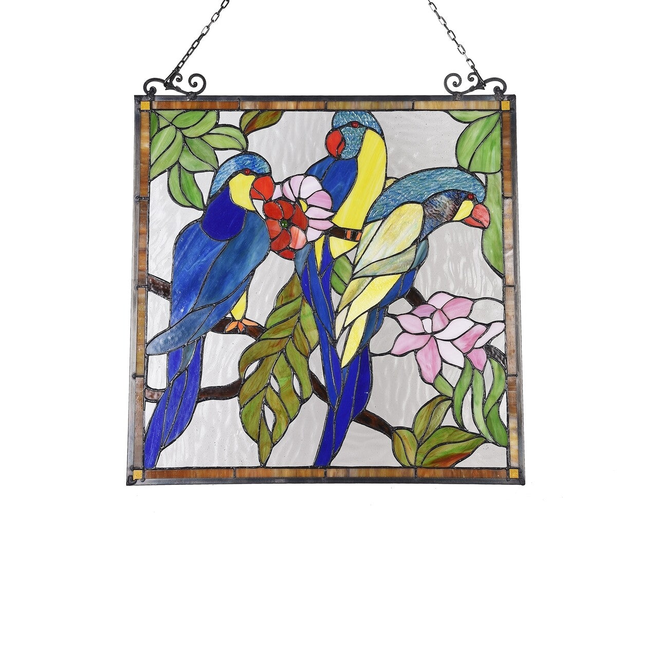 24.8" Tropical Parrot Stained Glass Window Hanging Panel Suncatcher