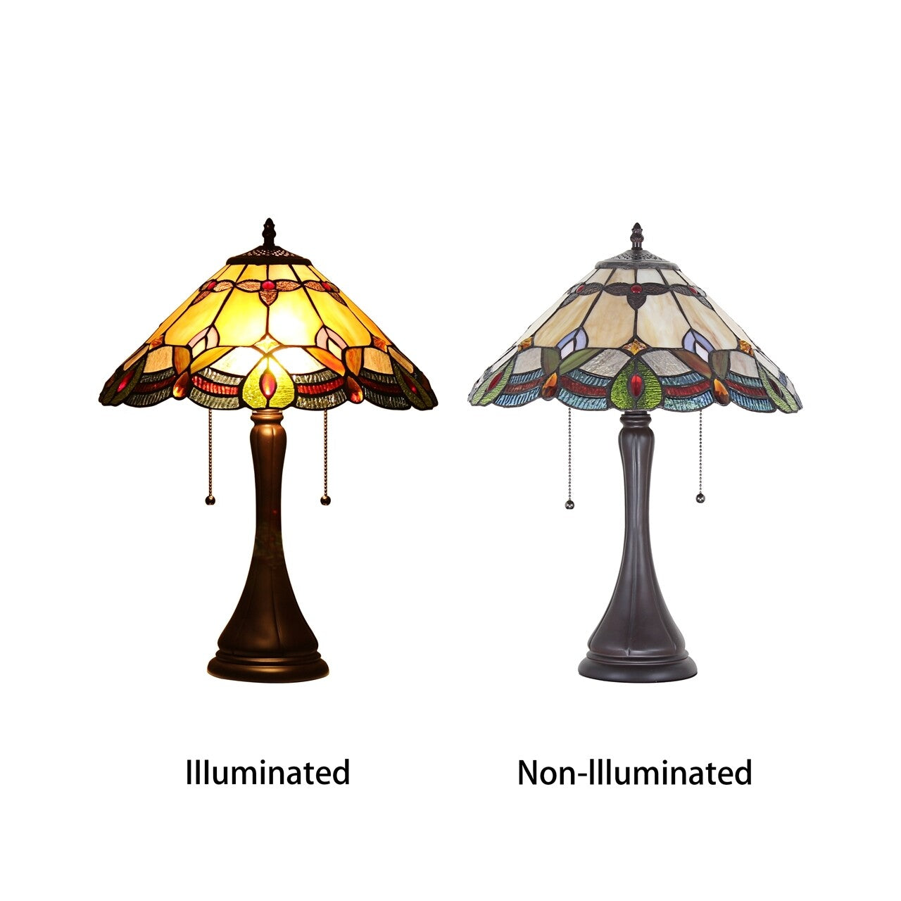 21.3" Amber Cream Colored Stained Glass Table Lamp