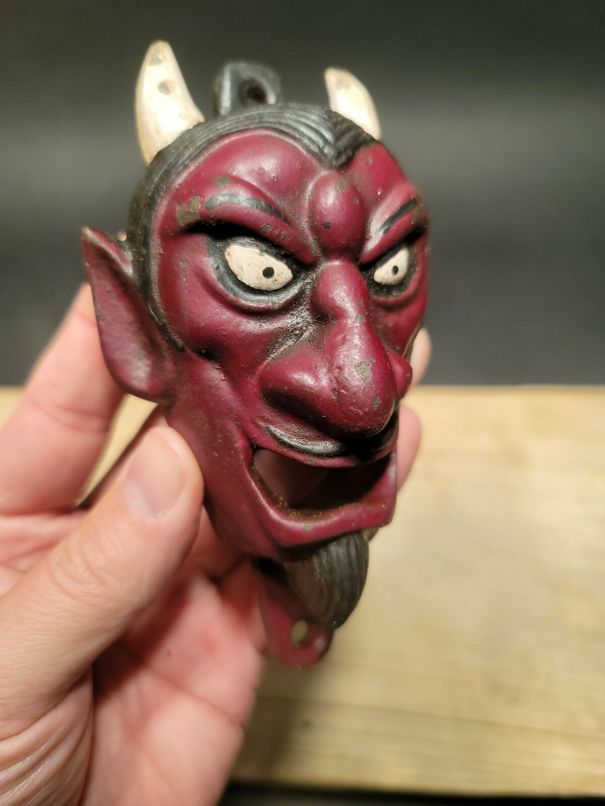 Antique Vintage Style Cast Iron folk art Devil Wall mount Bottle Opener
