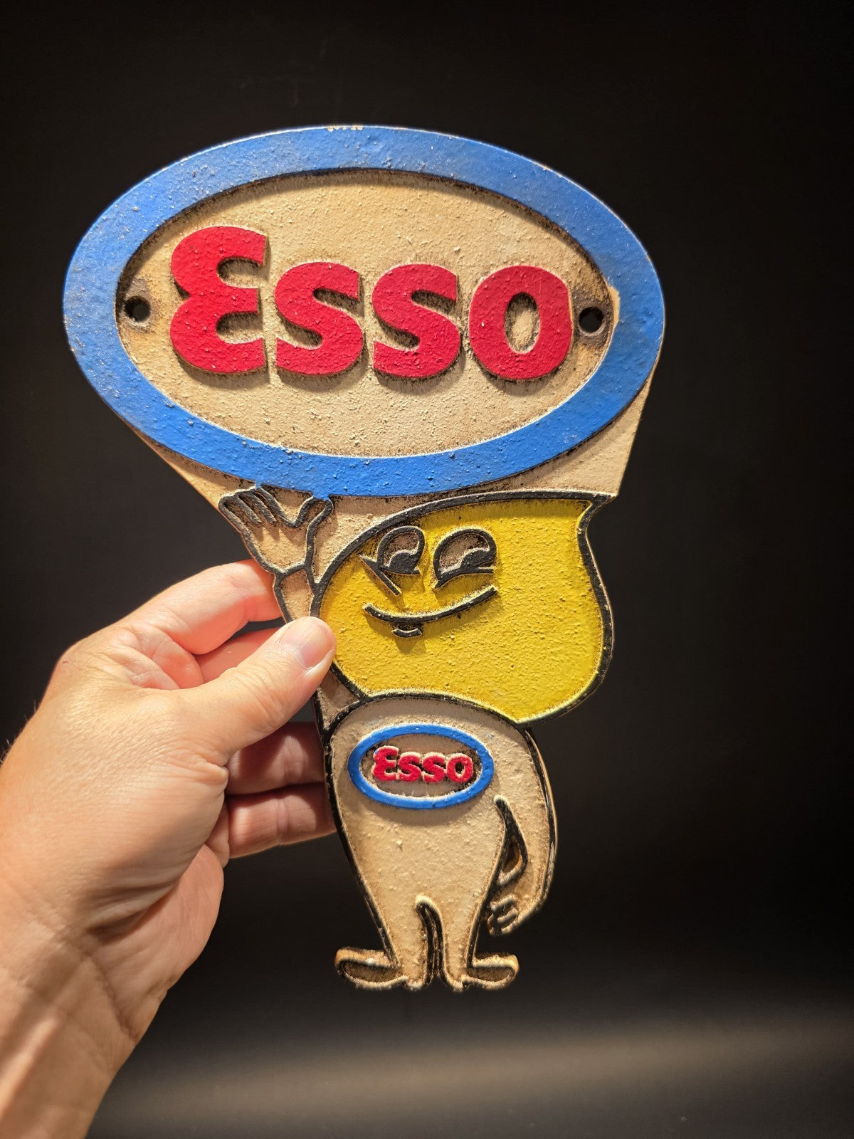 11" Vintage Style Gas Station Advertising Esso Oil Drop Cast Iron Sign