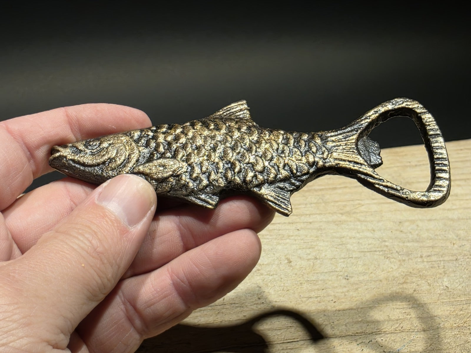 5" Vintage Style Antique Brass Cast Iron Fish Bottle Opener bar tool
