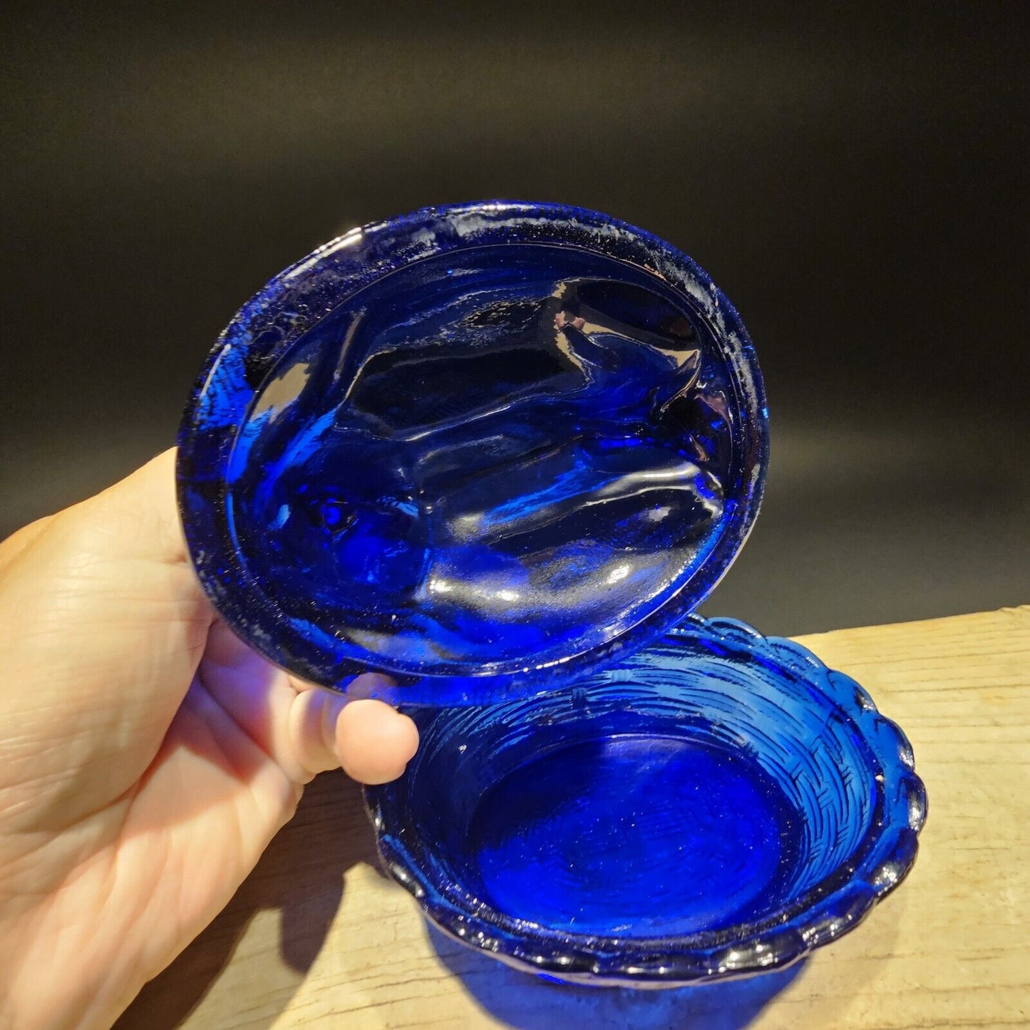 Antique Vintage Style Cobalt Blue Depression Glass Chicken Hen On Nest Dish
