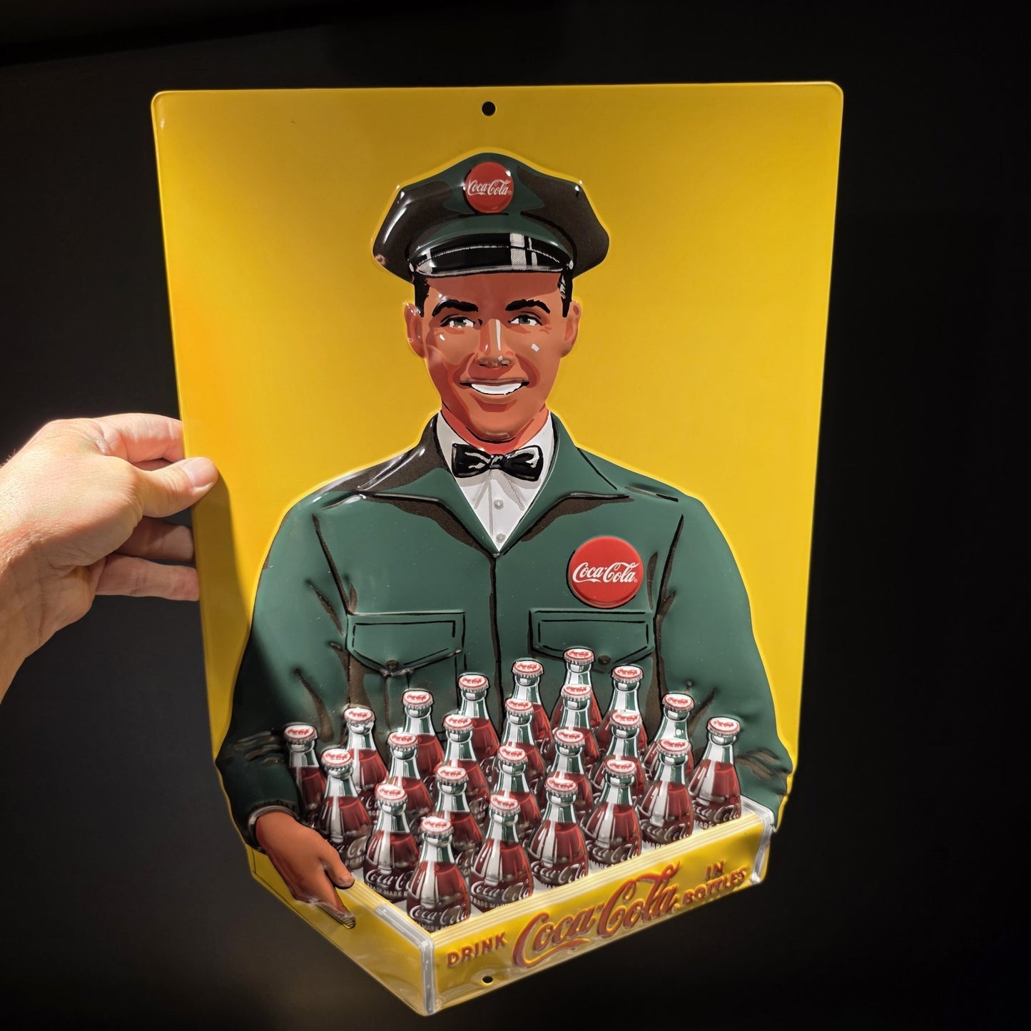 20" Vintage Style Coca-Cola Delivery Man Sign Embossed Coke Advertising