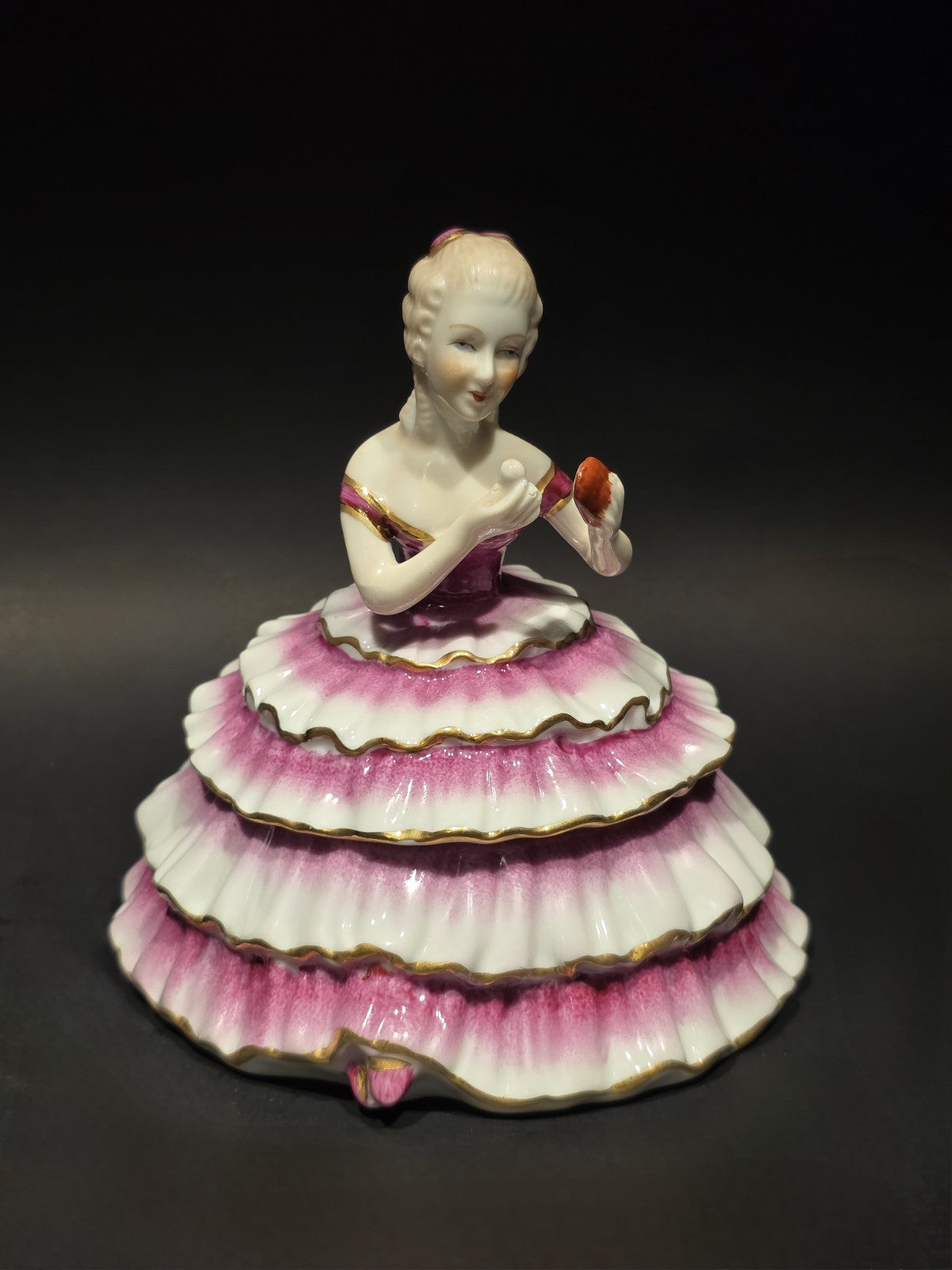 6"  Vintage Style Porcelain Half Doll Powder Box Lady Figurine Vanity Trinket