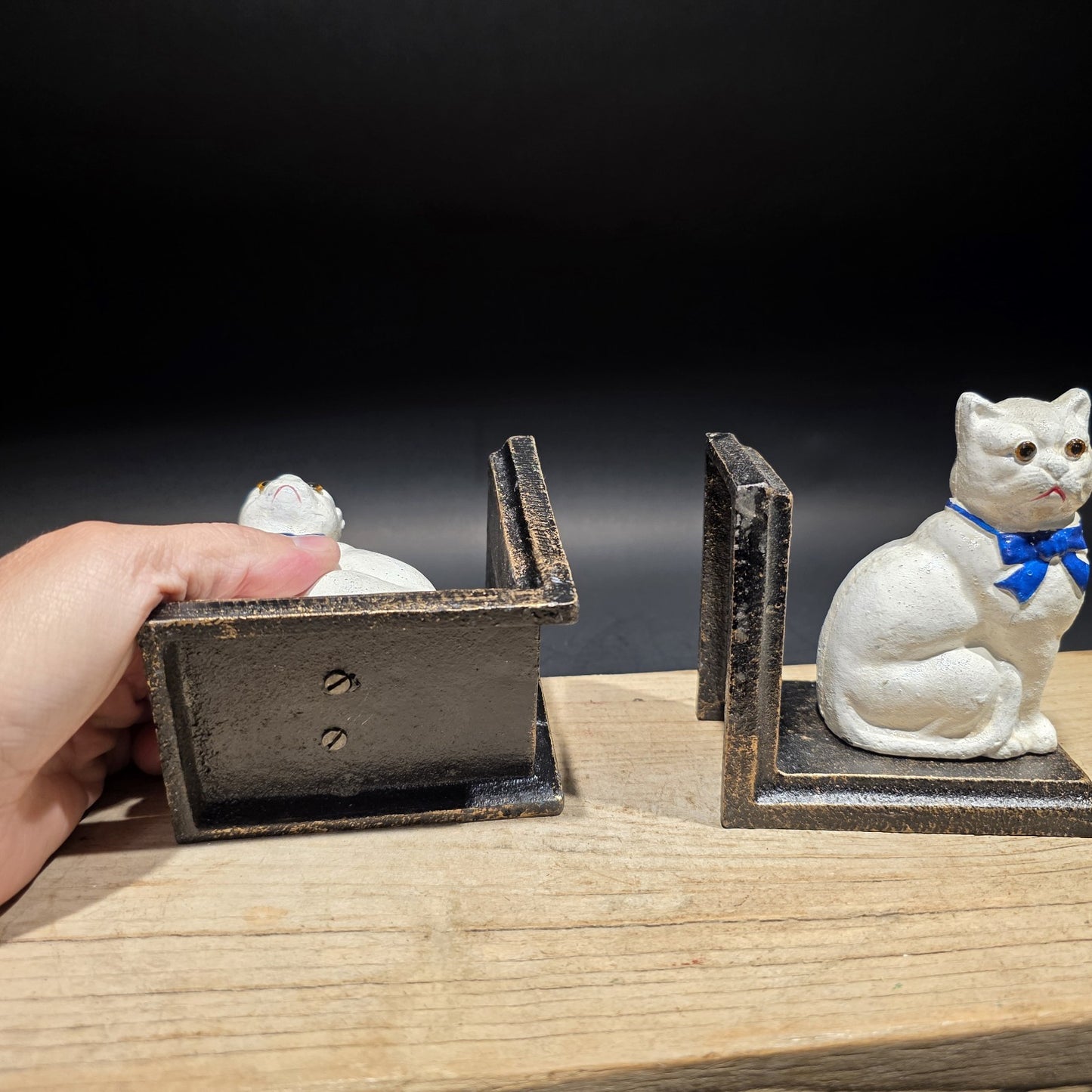 Pair of Vintage Style Cast Iron White Cat Bookends