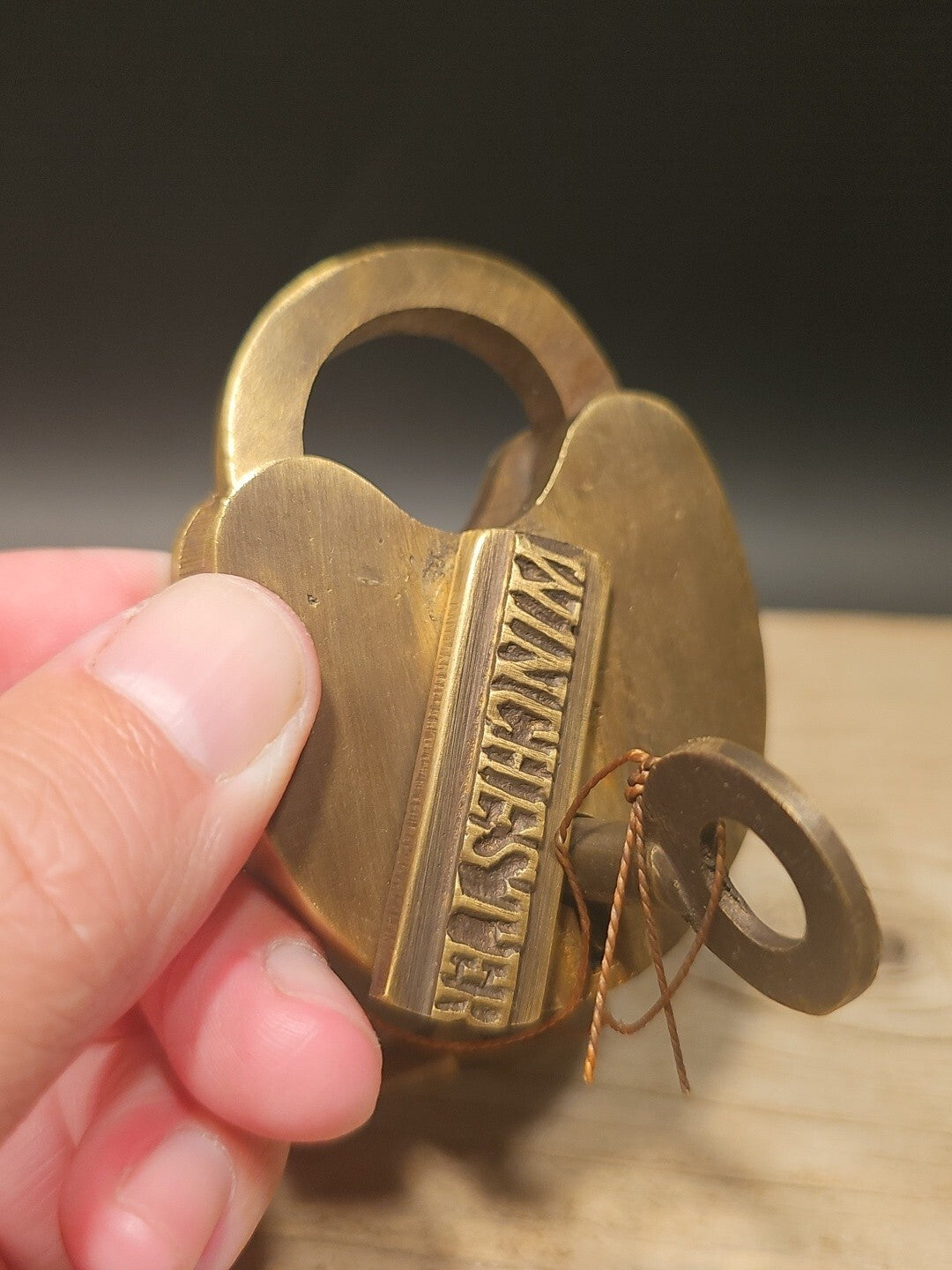 Antique Vintage Style Brass Winchester Firearms Ammo Box Padlock Lock & Key