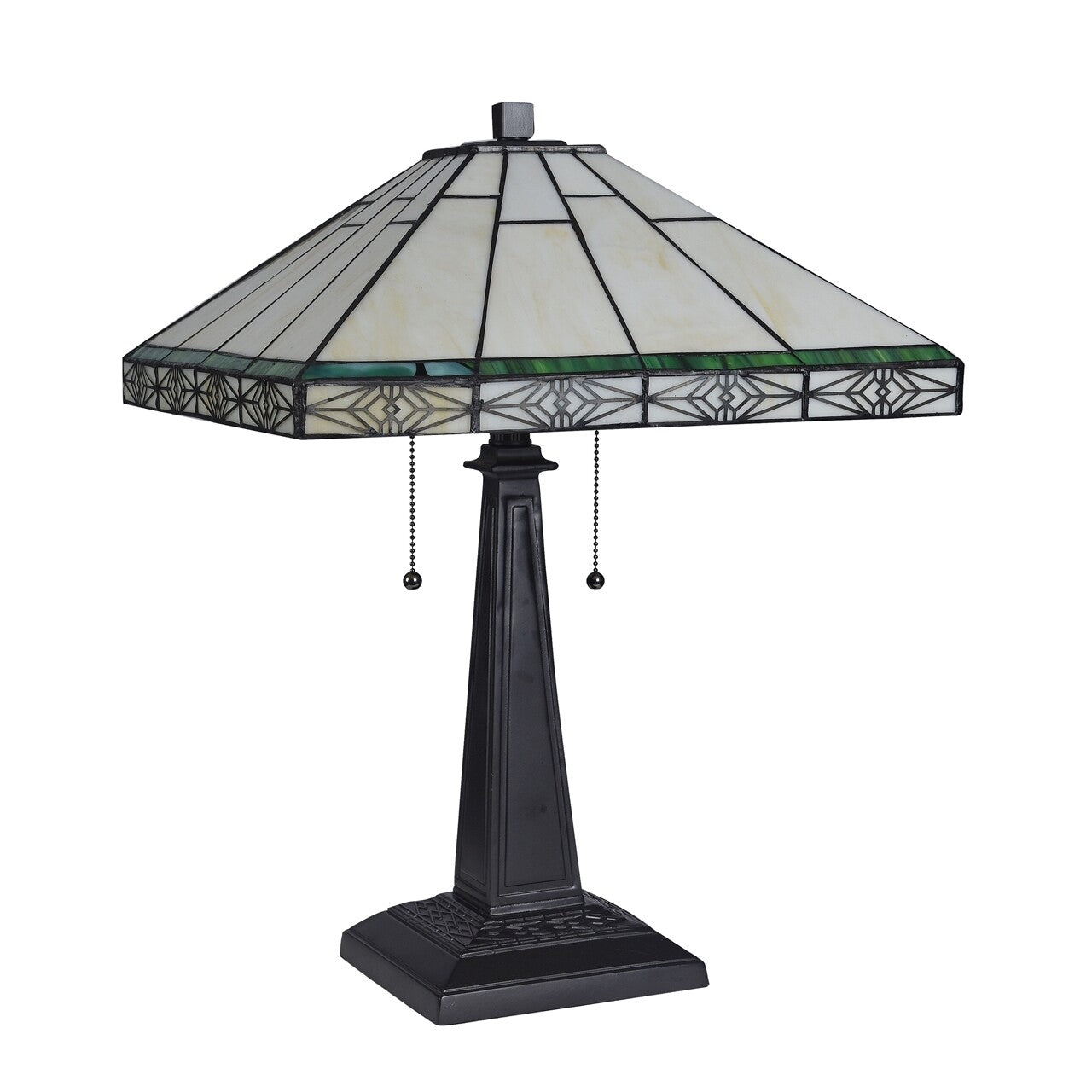 22" 2 Light Pull Chain Stained Glass Mission Table Lamp