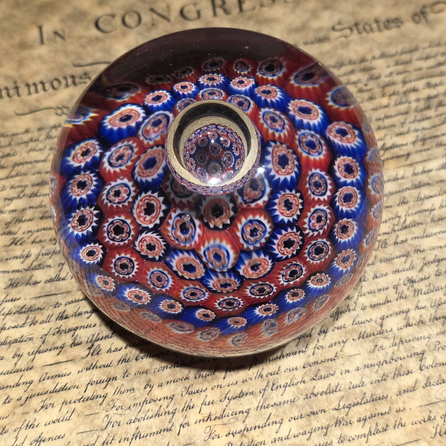 Millefiori Art Glass Paperweight – Murano Style Cane Glass Desk Weight