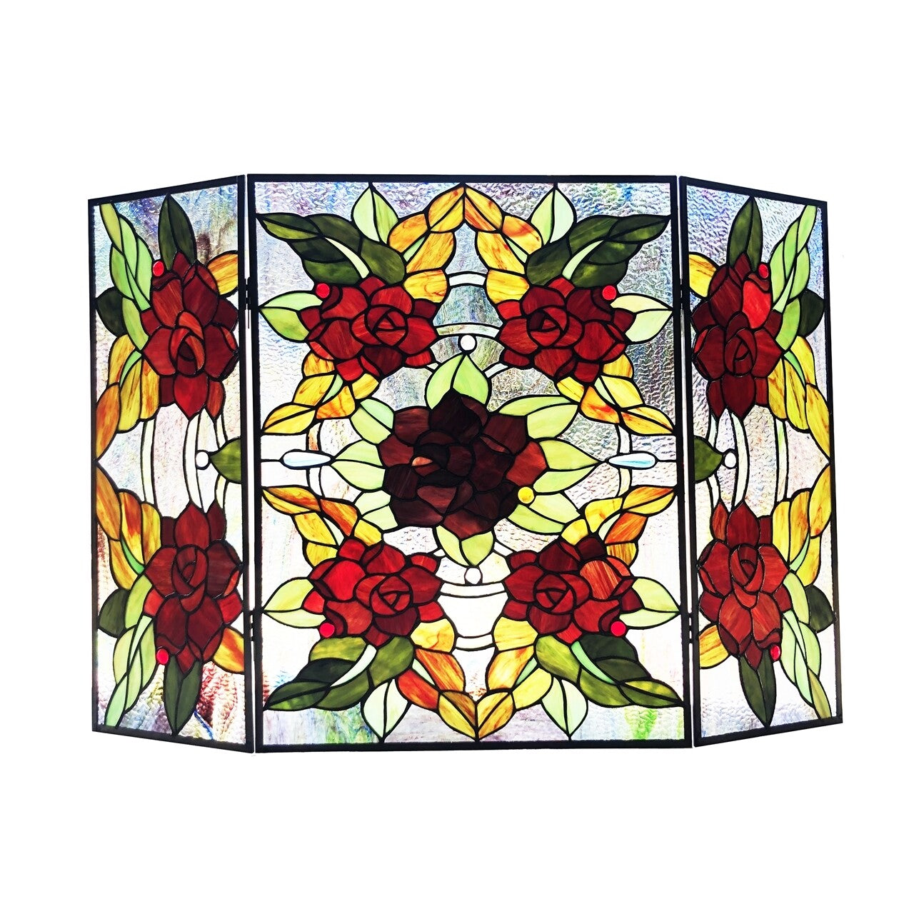 40" Folding Stained Glass Fireplace Screen