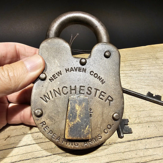 5" Antique Vintage Style Cast Iron Winchester Firearms Ammo Box Padlock Lock