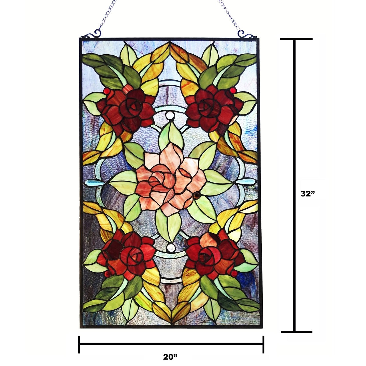 32" Rose Bush Stained Glass Window Hanging Panel Suncatcher
