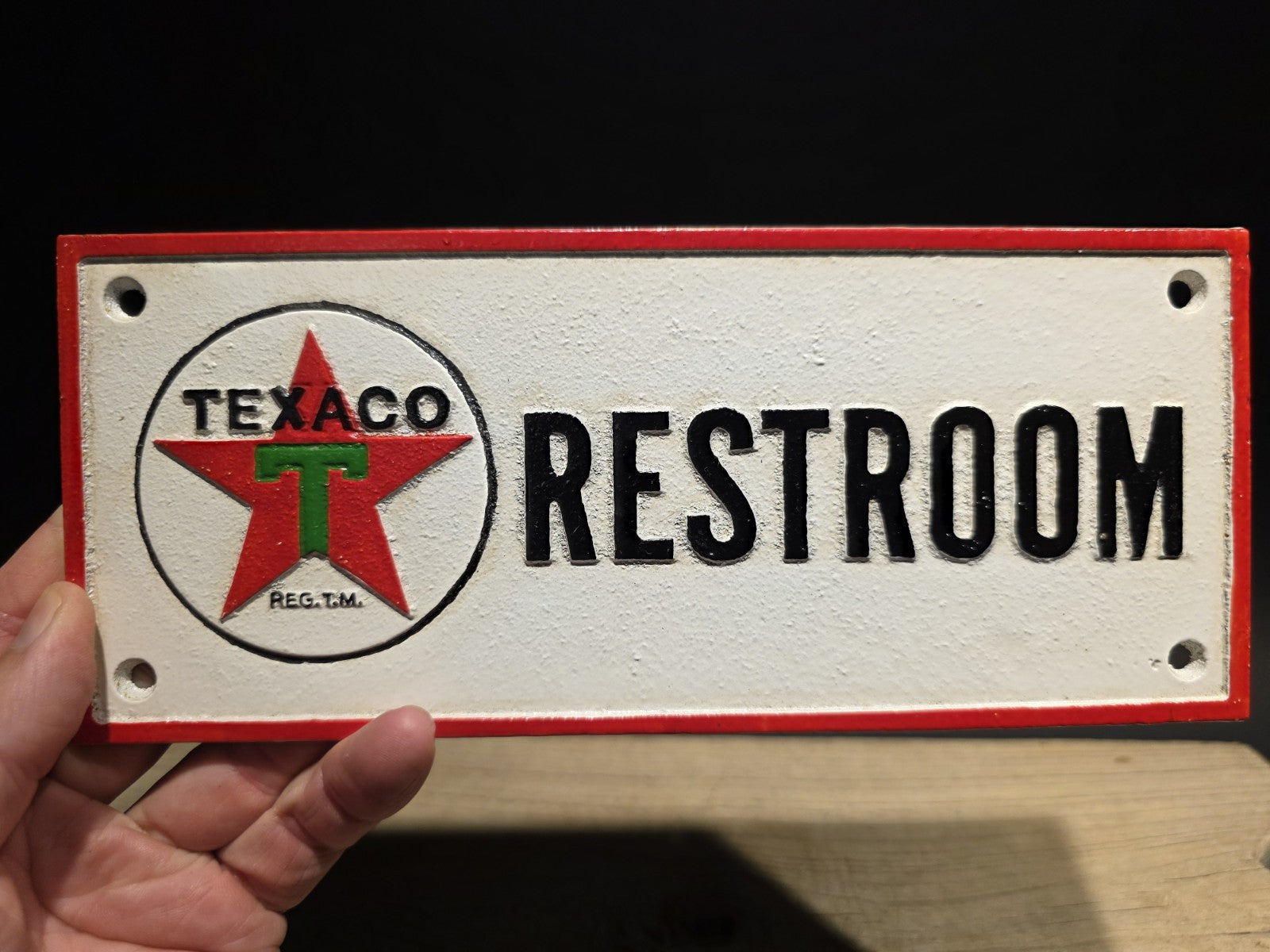 Antique Vintage Style Cast Iron Texaco Restroom Sign Plaque