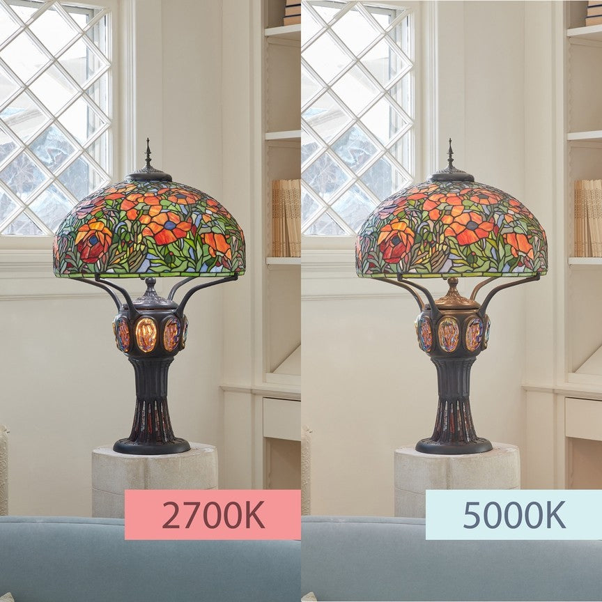 36"H Pink Poppies Tiffany-Style Stained Glass Table Lamp