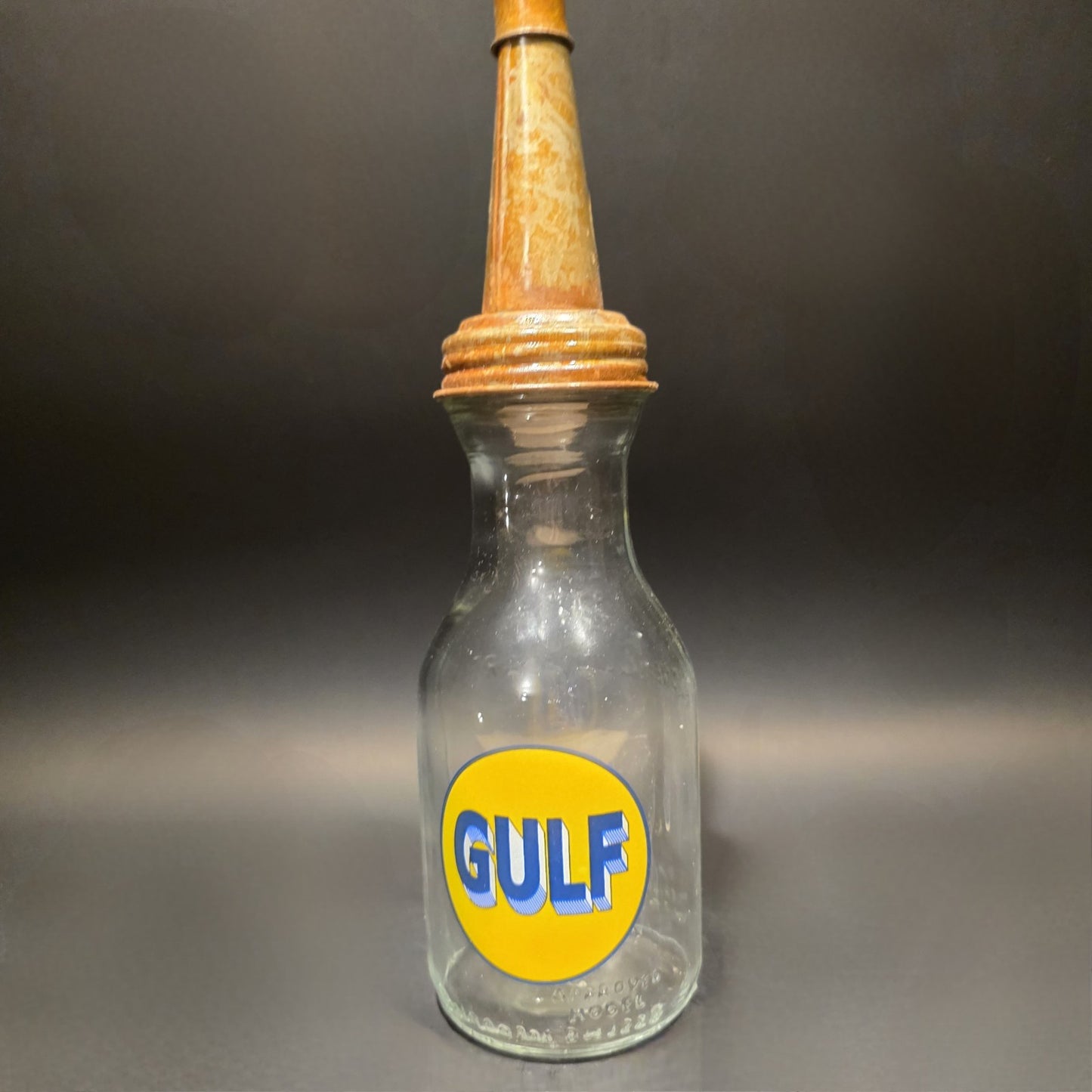 1930s Style Glass Gulf Oil Bottle w Spout