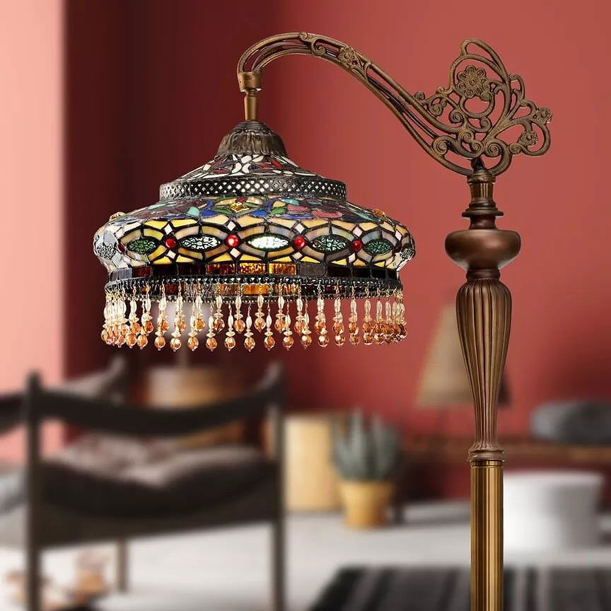 59" French Stained Glass Reading Floor Lamp