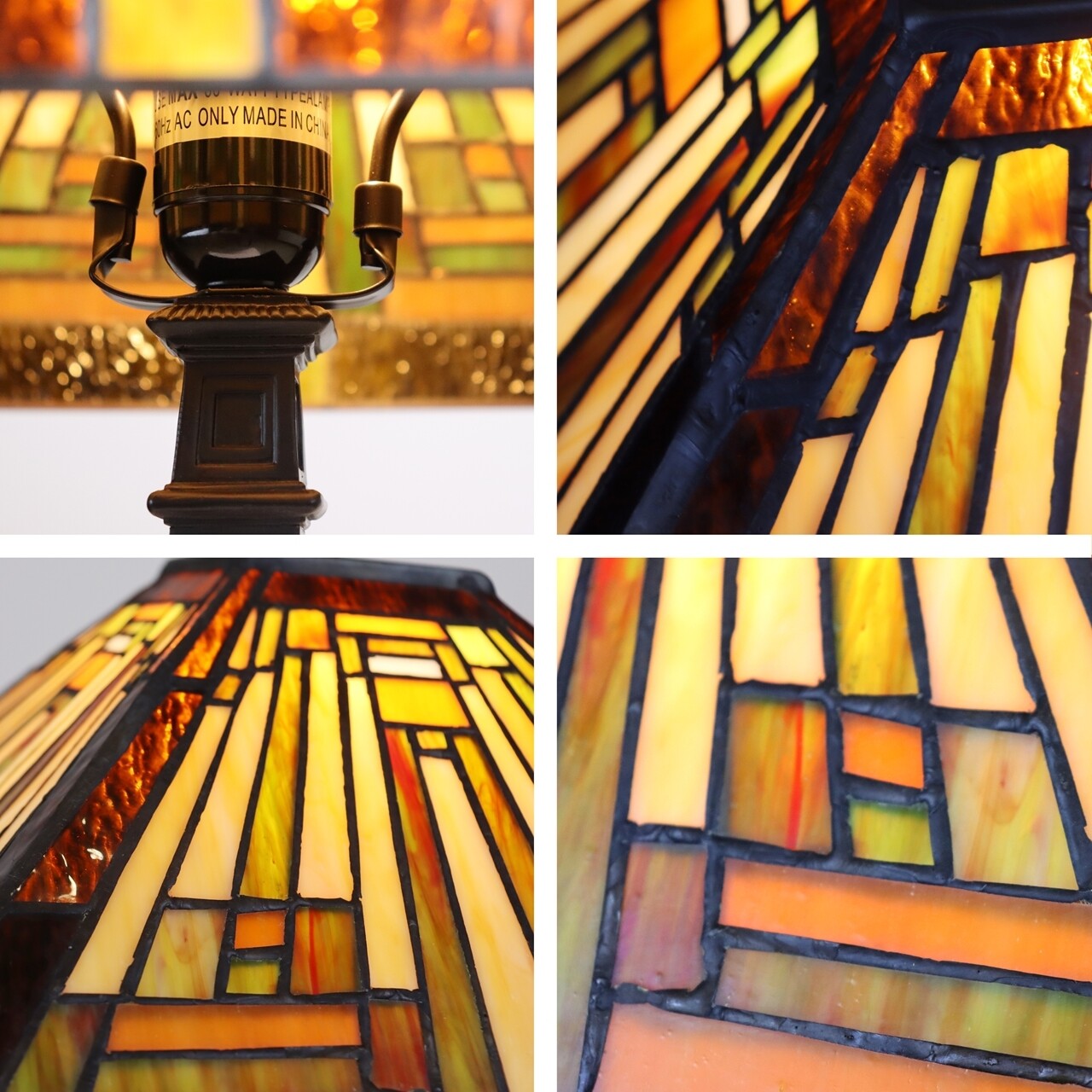 16.8" 1 light Antique Vintage Style Stained Glass Mission Table Lamp