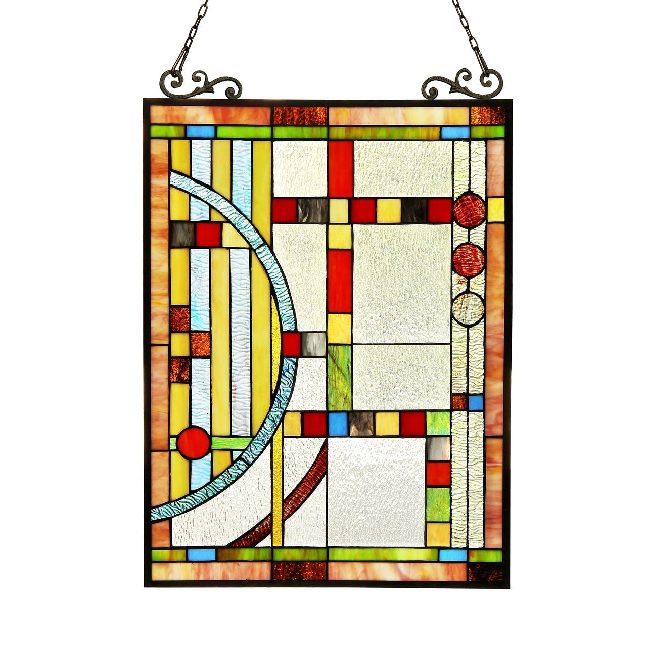 24.8" Antique Style Mission Stained Glass Window Hanging Panel Suncatcher