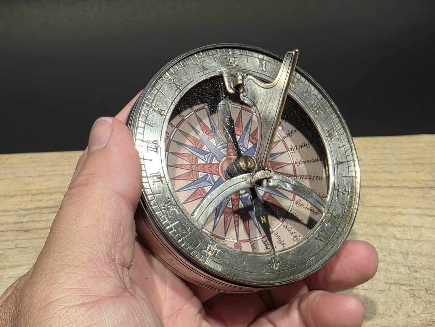 Antique Style Silver Plated Bronze Sundial Compass