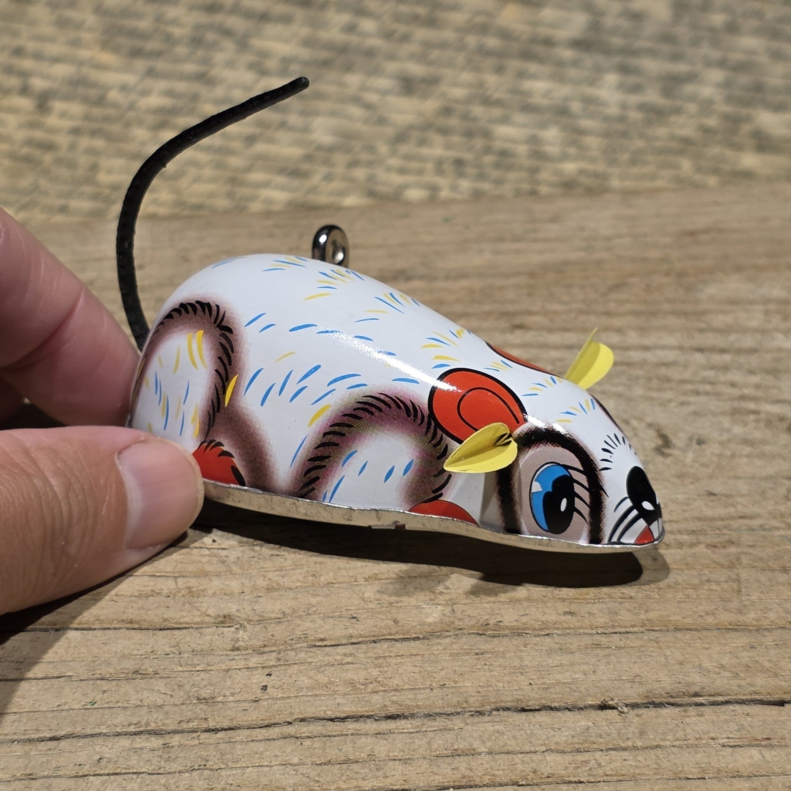 New Vintage Tin Litho Mouse Toy  Wind Up Mechanical Mouse