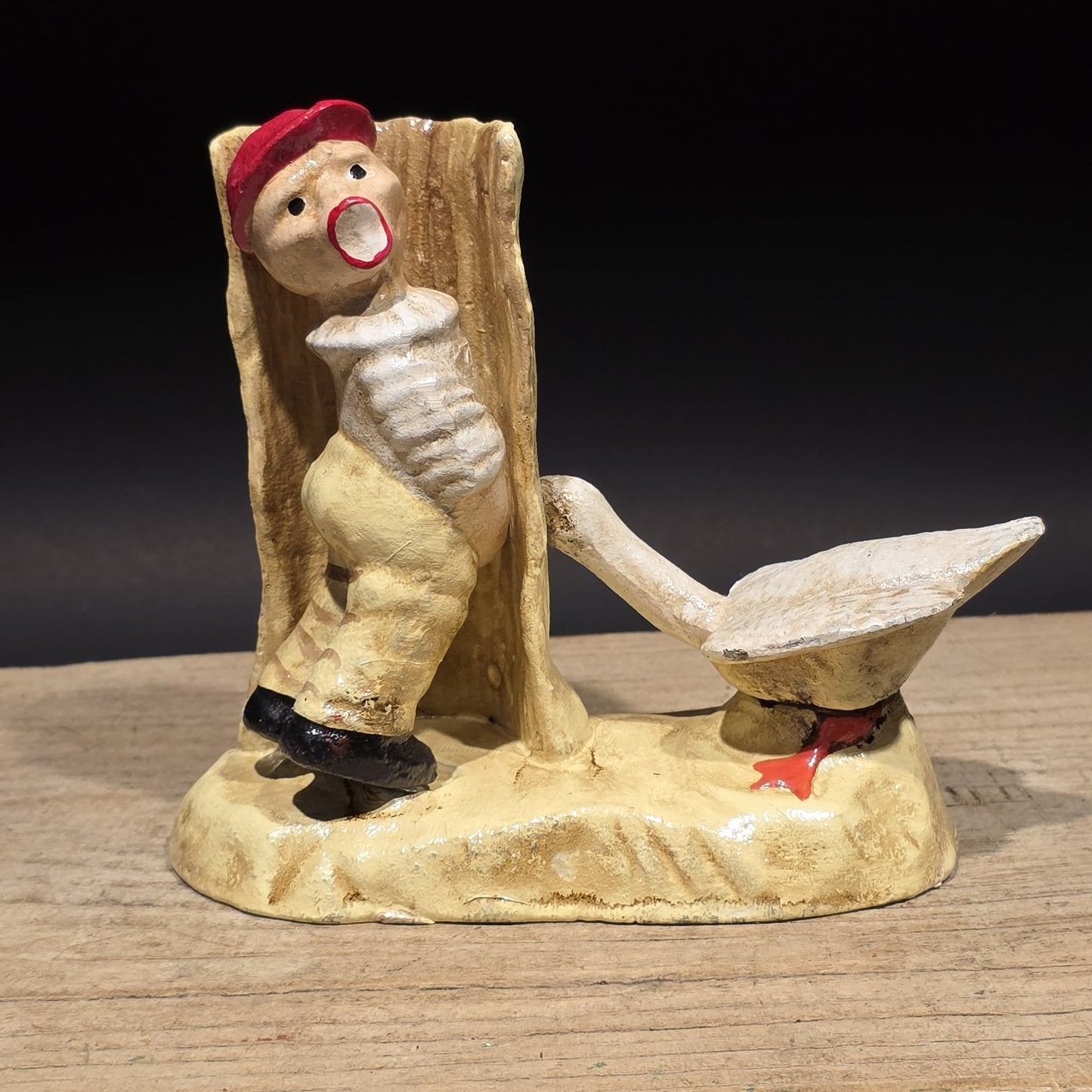Antique Style Cast Iron Folk Art Boy & Goose Figurine