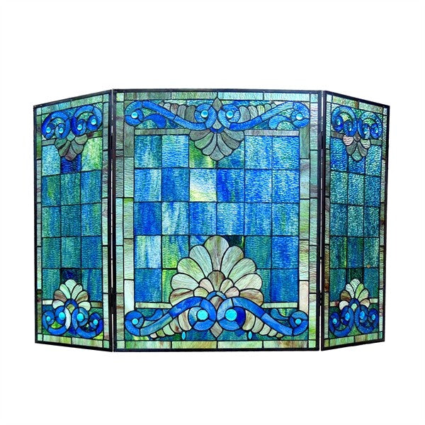 44" Victorian Folding Stained Glass Fireplace Screen