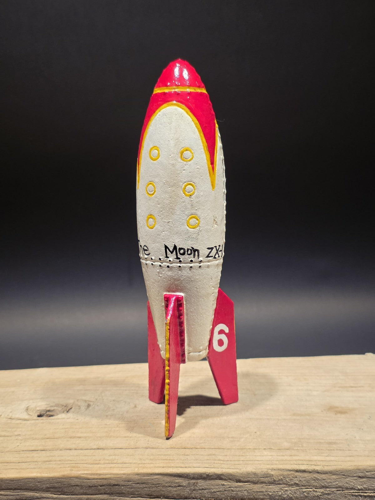 9" Antique Style Cast Iron Moon Rocket Coin Bank