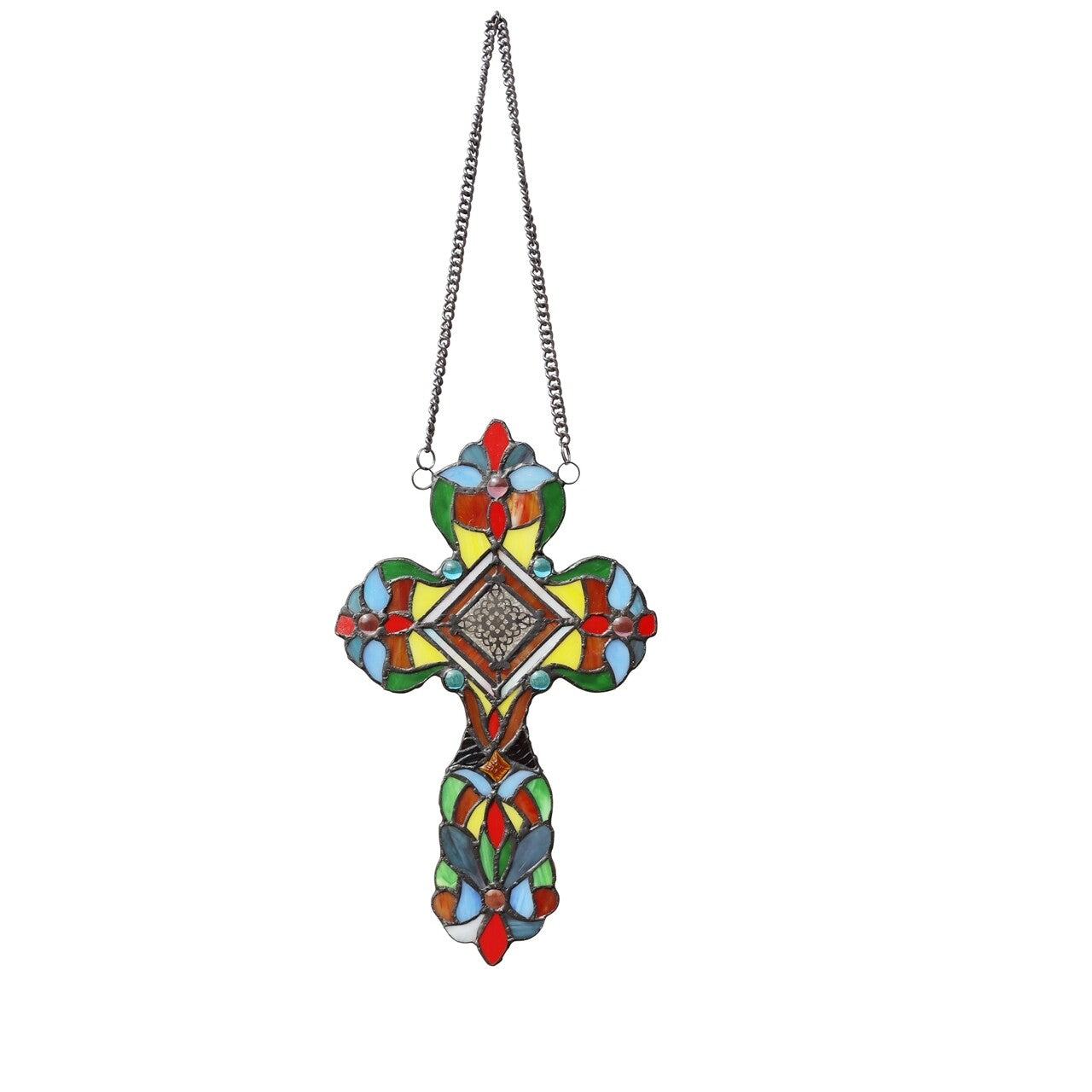 13" Stained Glass Cross Window Hanging Panel Suncatcher