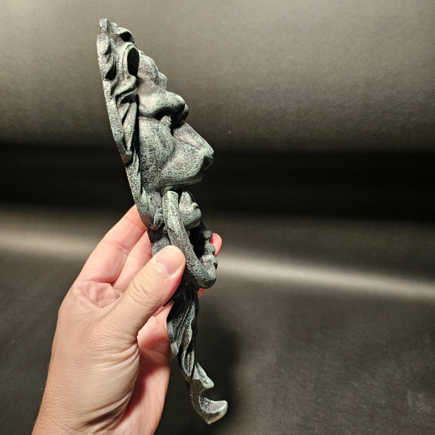 Antique Vintage Style Cast Verdi Green Iron Lion Door Knocker w Hook