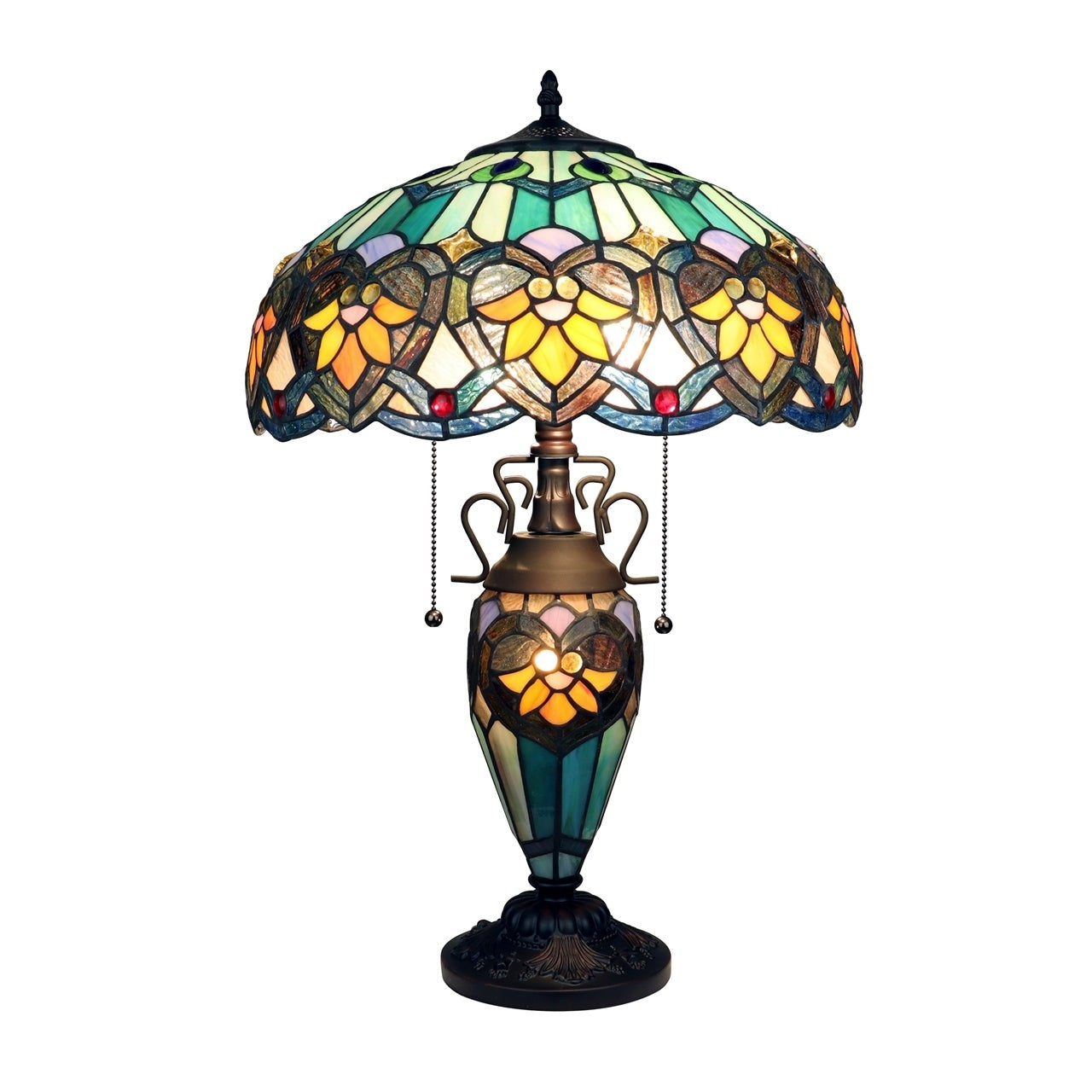 23.6" Antique Vintage Style Stained Glass Lighted Base Table Lamp