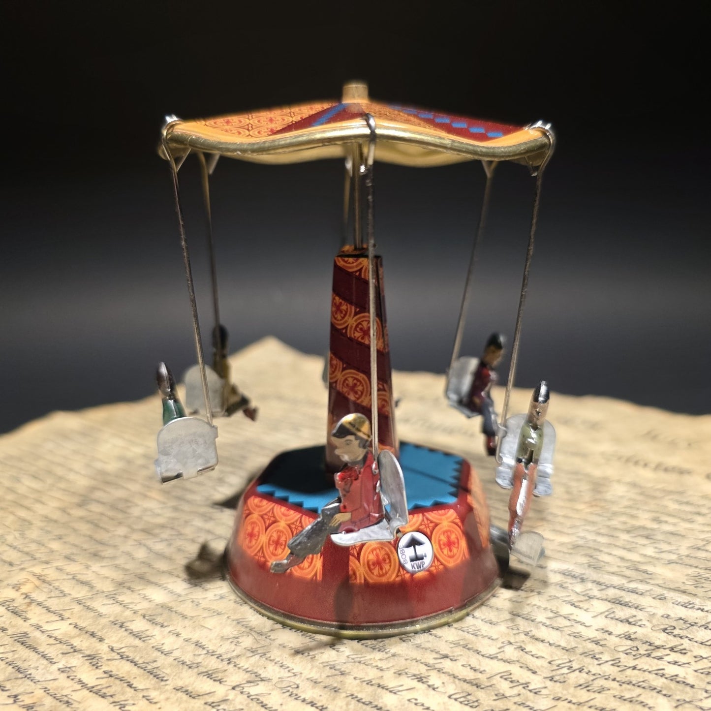Vintage Style Tin Litho Carousel Swing Ride Wind-Up Amusement Park Toy